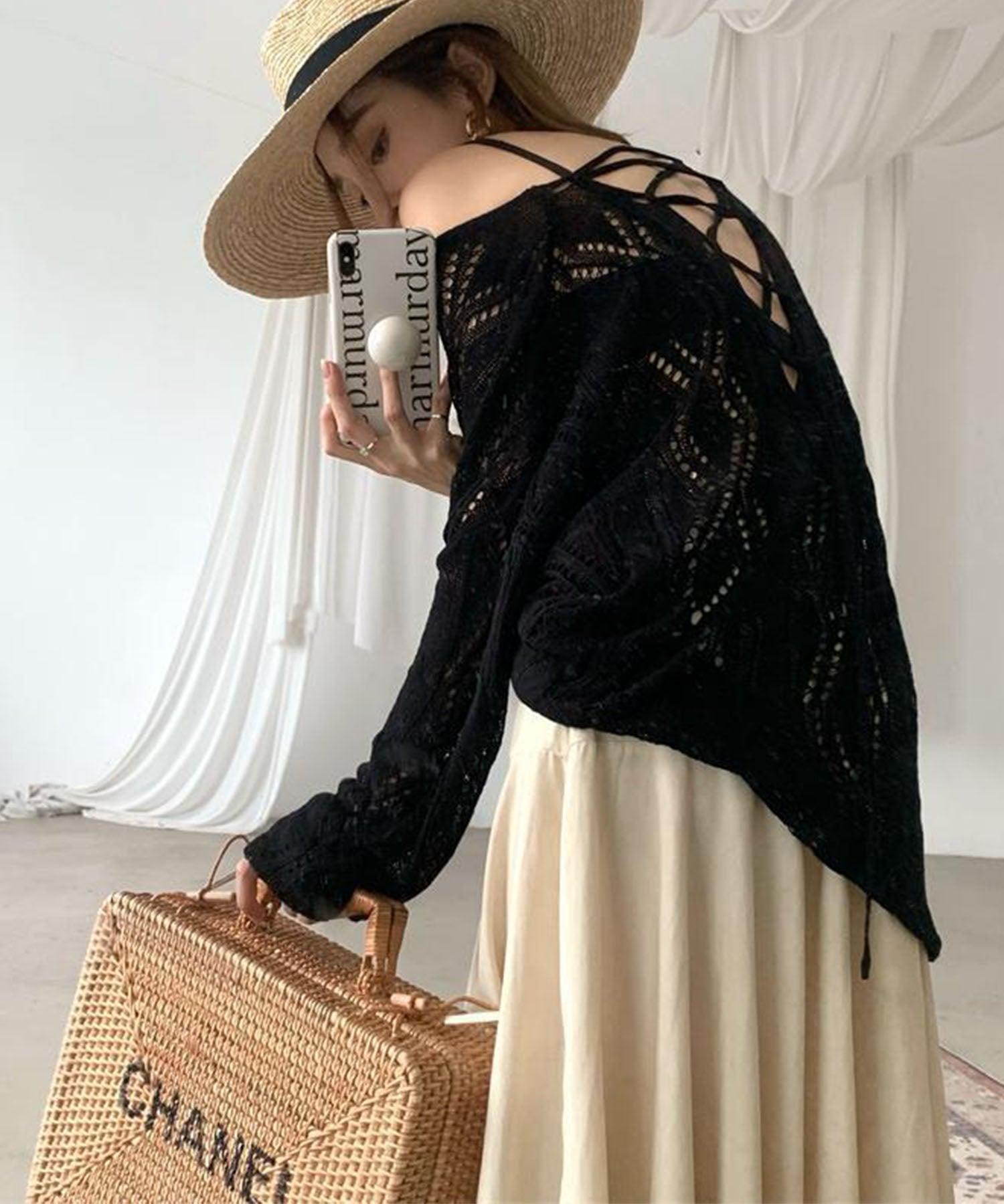 "me Jane Back Lace-Up Sheer Knit"