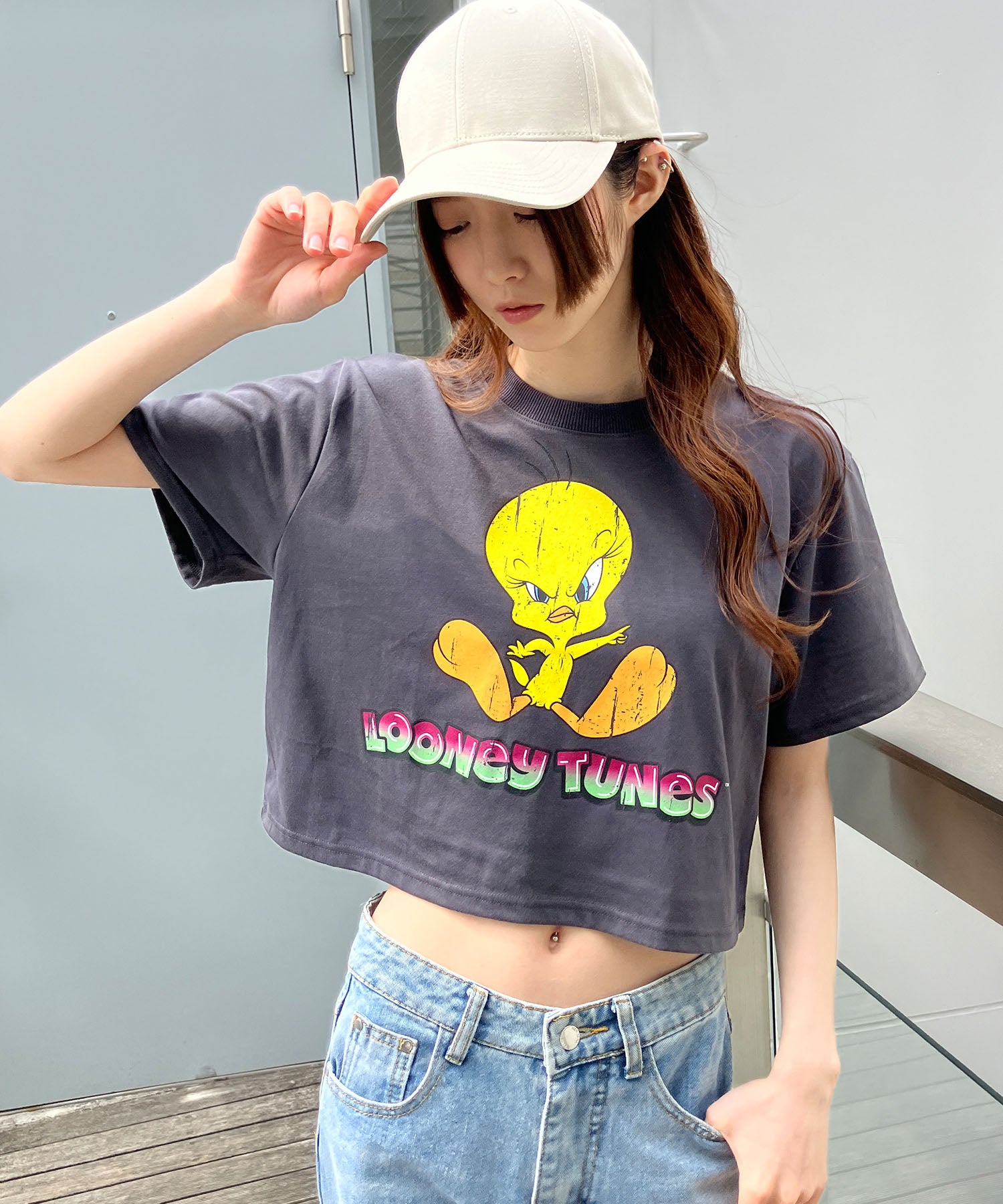 ミージェーン me Jane TWEETYプリントTシャツ （チャコールグレー） チャコールグレー