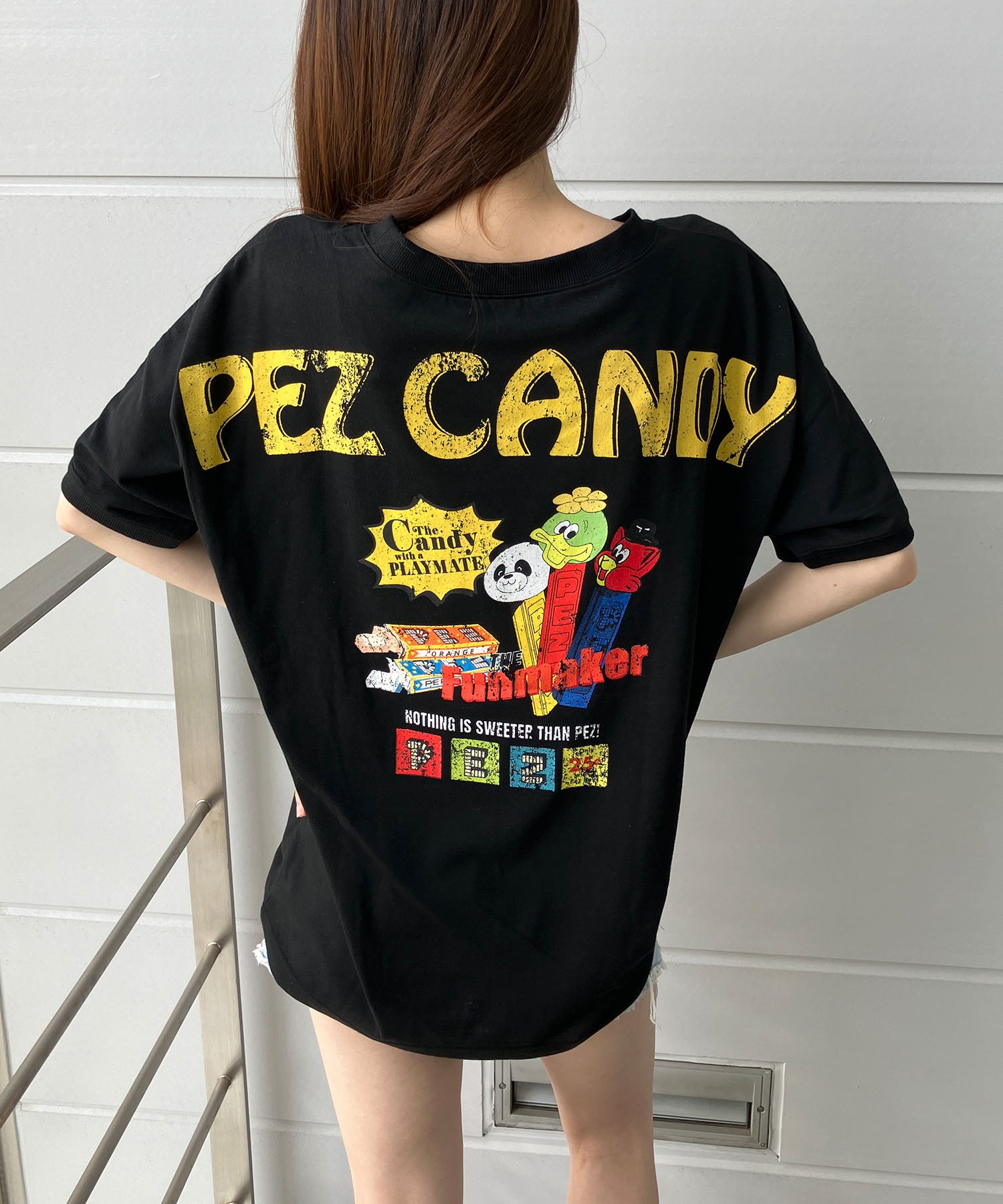 ミージェーン me Jane バックプリントPEZドルマンTシャツ （ブラック） ブラック