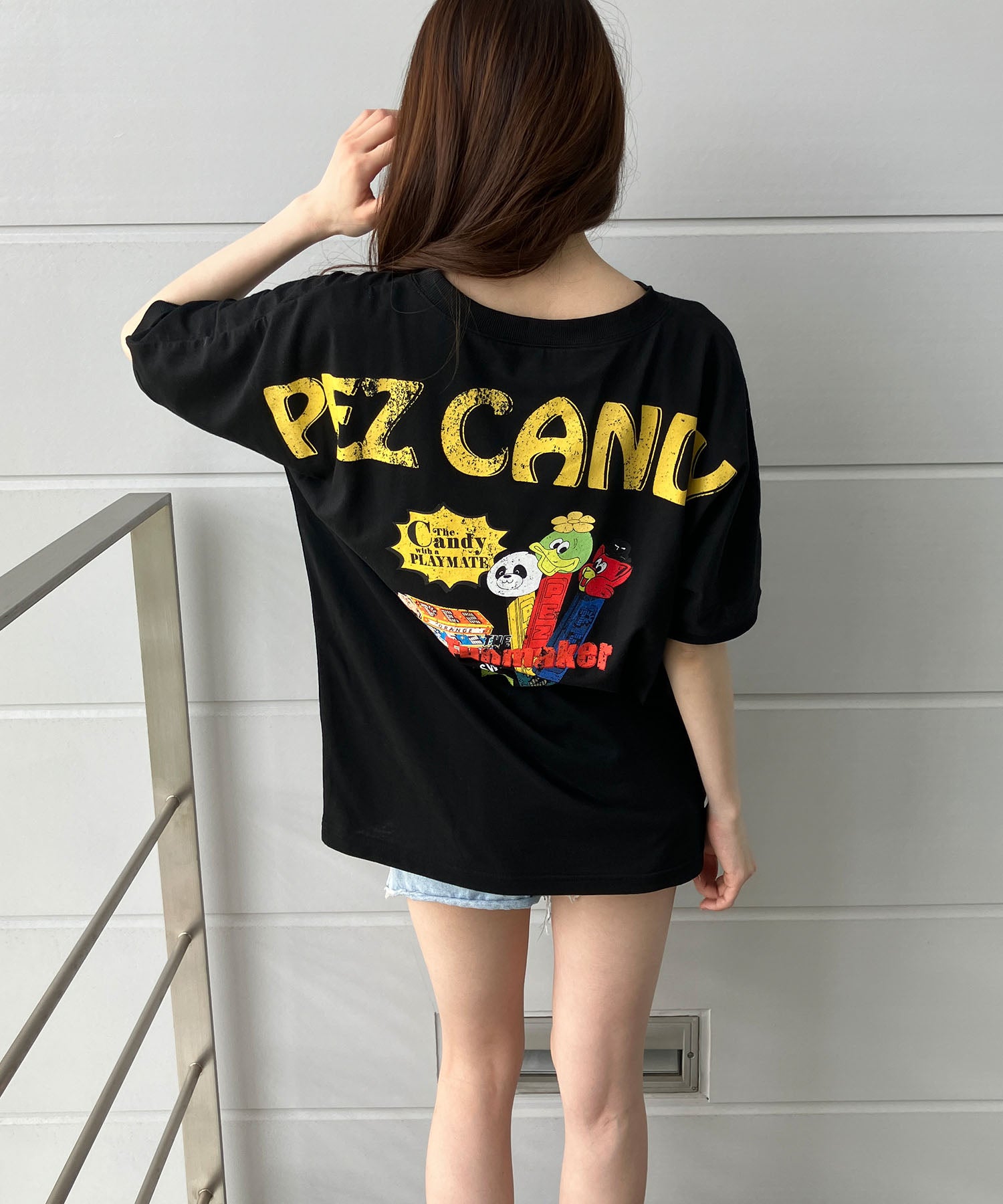 ミージェーン me Jane バックプリントPEZドルマンTシャツ （ブラック） ブラック