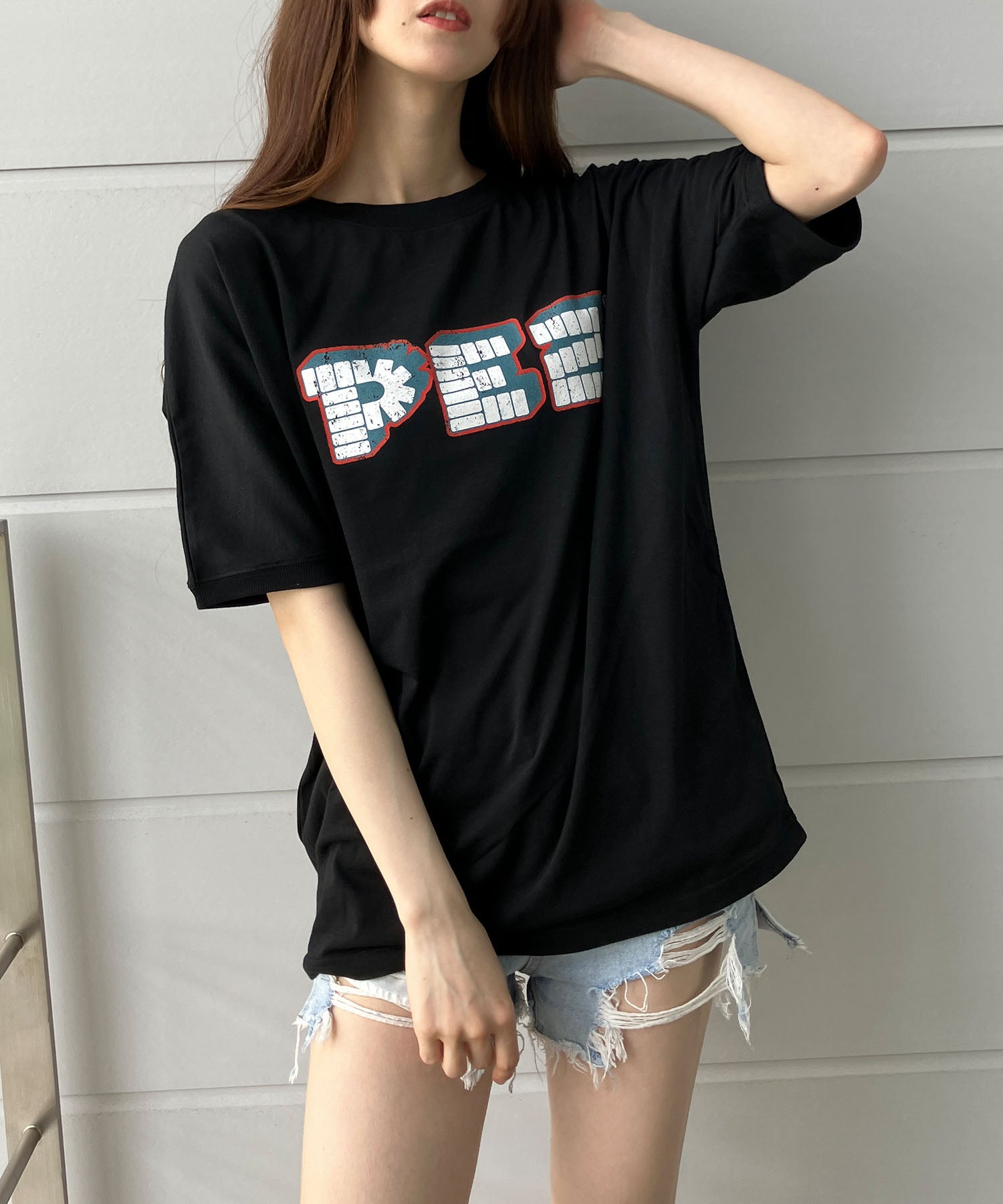 ミージェーン me Jane バックプリントPEZドルマンTシャツ （ブラック） ブラック