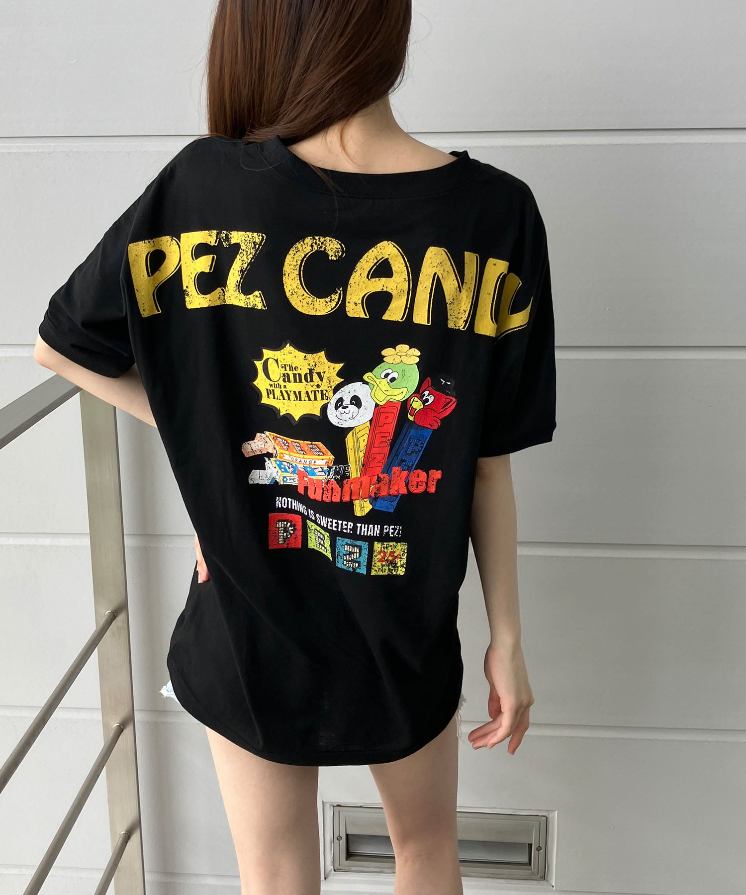 ミージェーン me Jane バックプリントPEZドルマンTシャツ （ブラック） ブラック