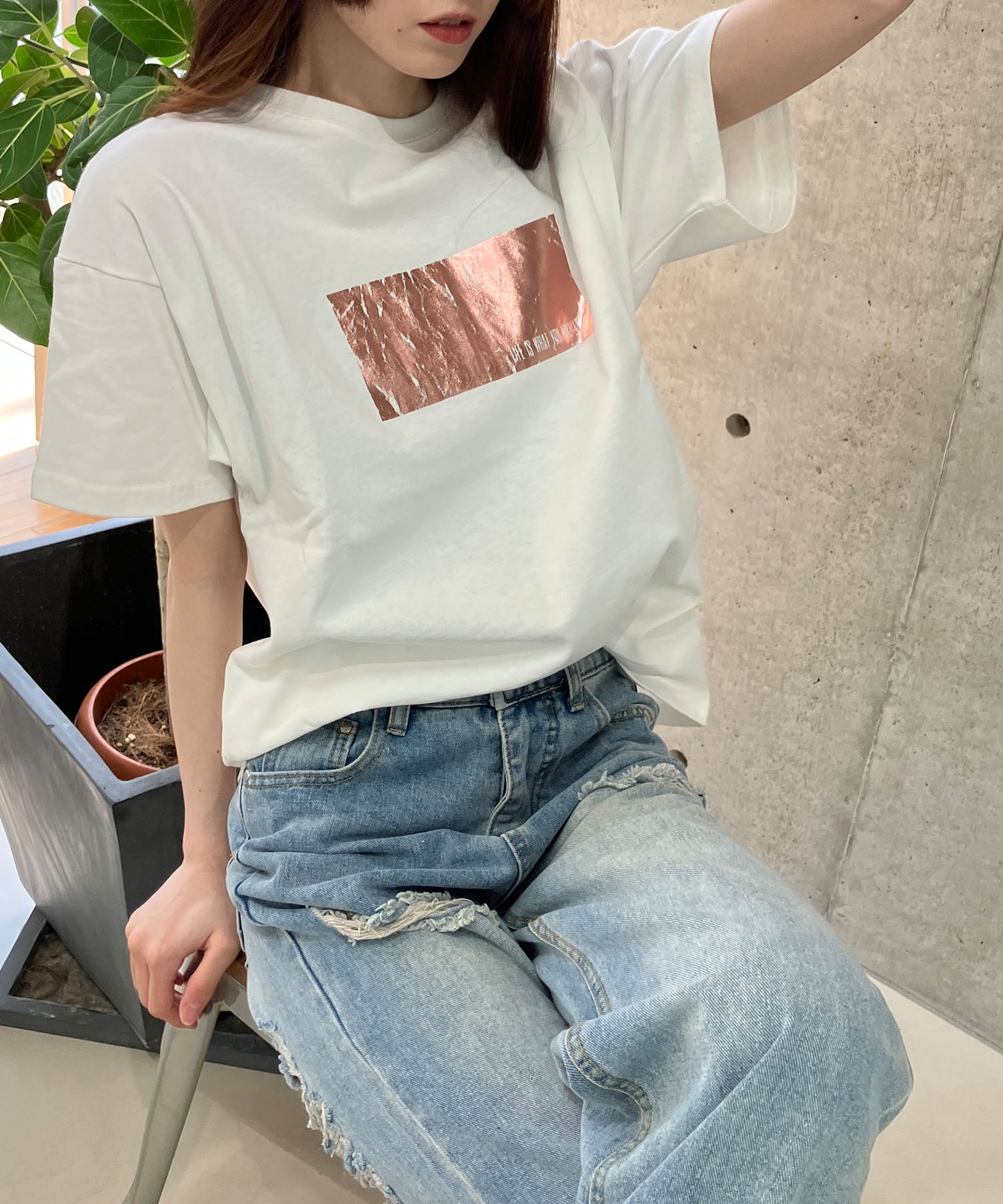 ミージェーン me Jane アニマルシルバー箔プリントTシャツ （ピンク） ピンク