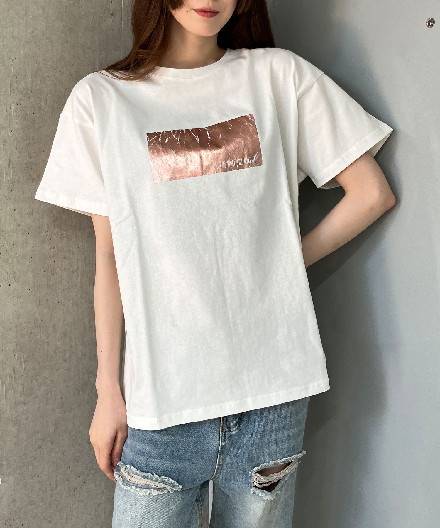 ミージェーン me Jane アニマルシルバー箔プリントTシャツ （ピンク） ピンク