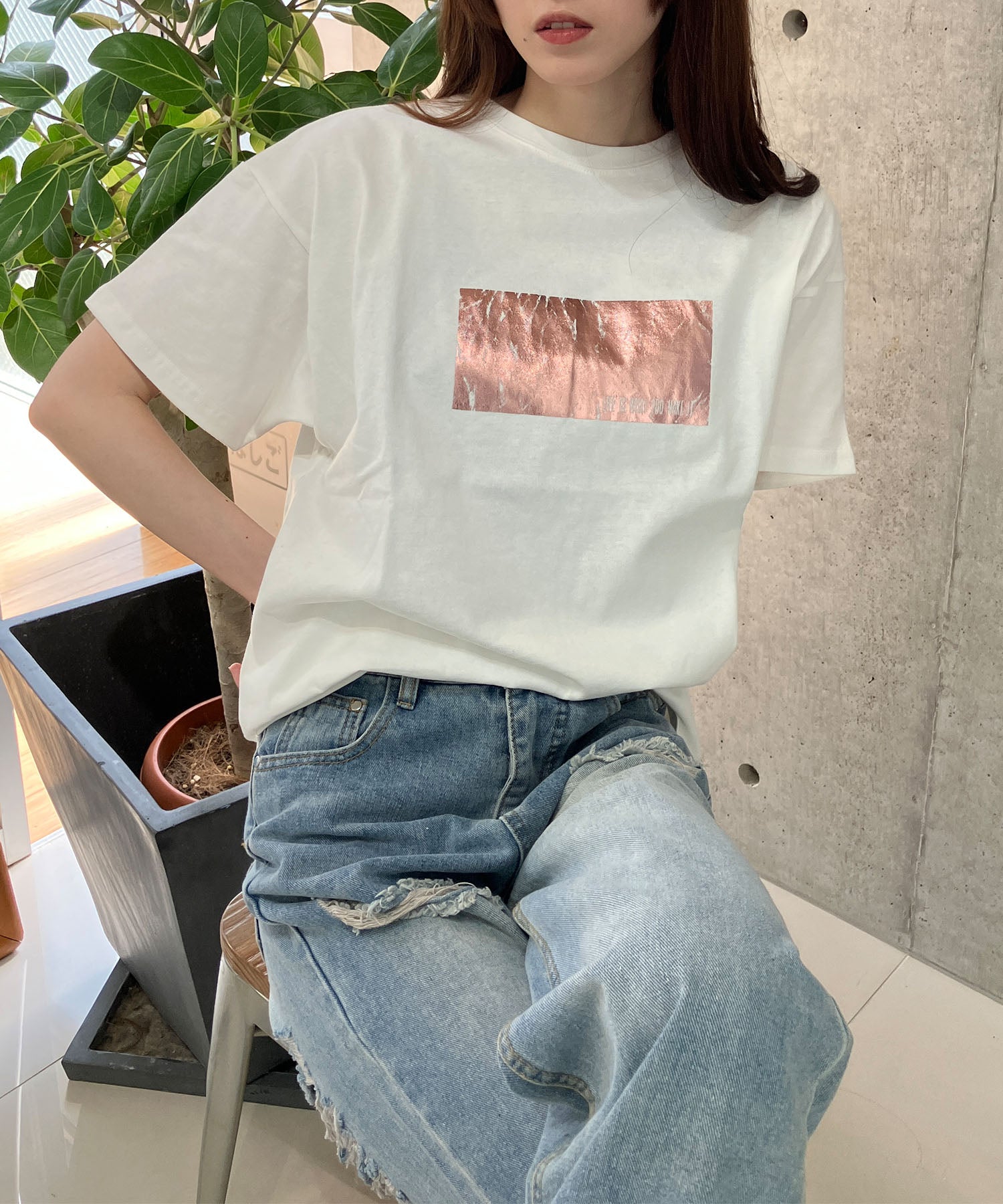 ミージェーン me Jane アニマルシルバー箔プリントTシャツ （ピンク） ピンク