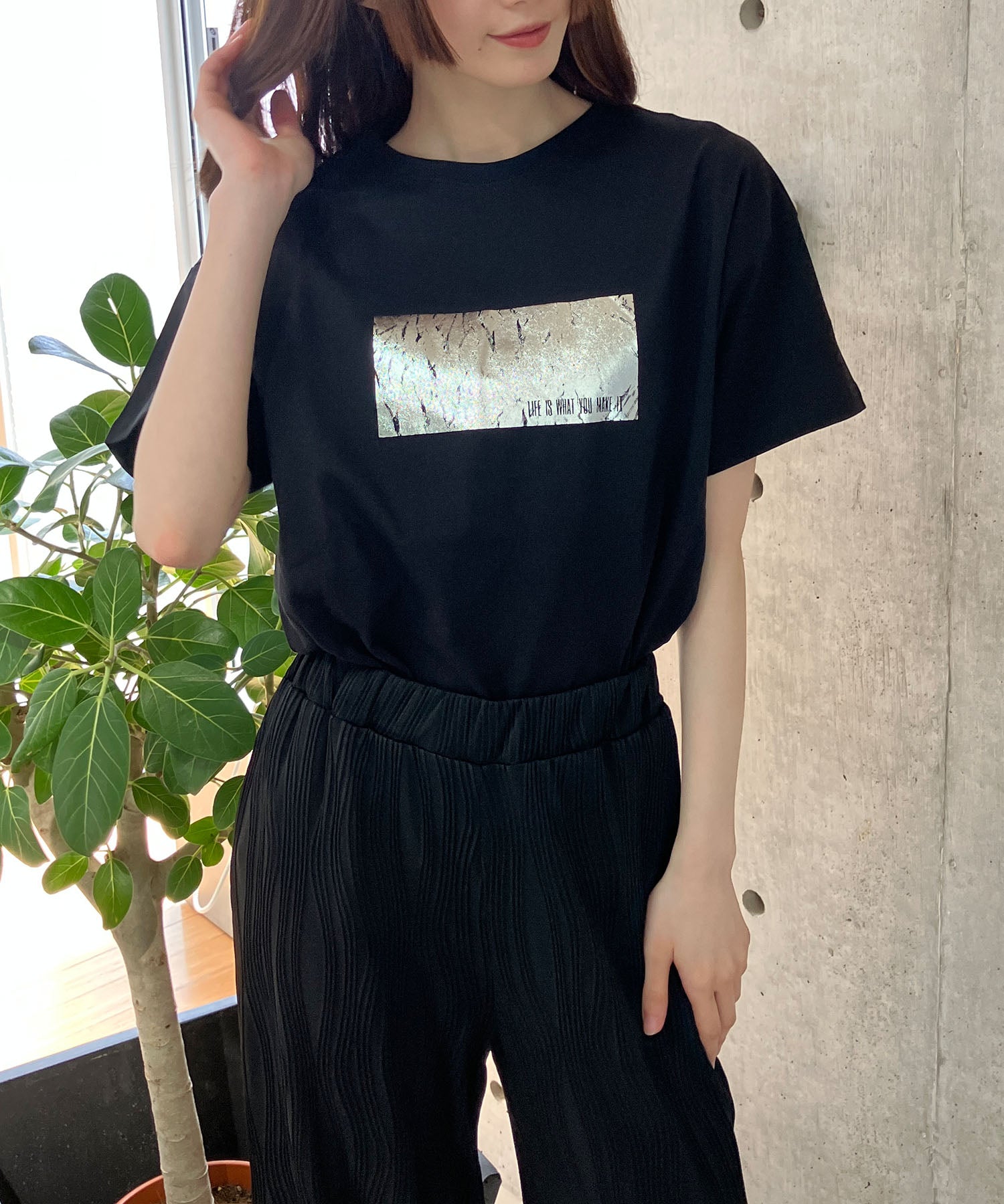ミージェーン me Jane アニマルシルバー箔プリントTシャツ （BLK/ホワイト） BLK/ホワイト