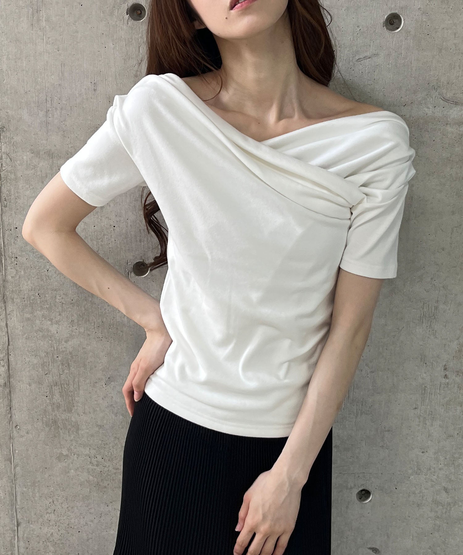 ミージェーン me Jane クロスオフショル半袖Tシャツ （オフホワイト） オフホワイト
