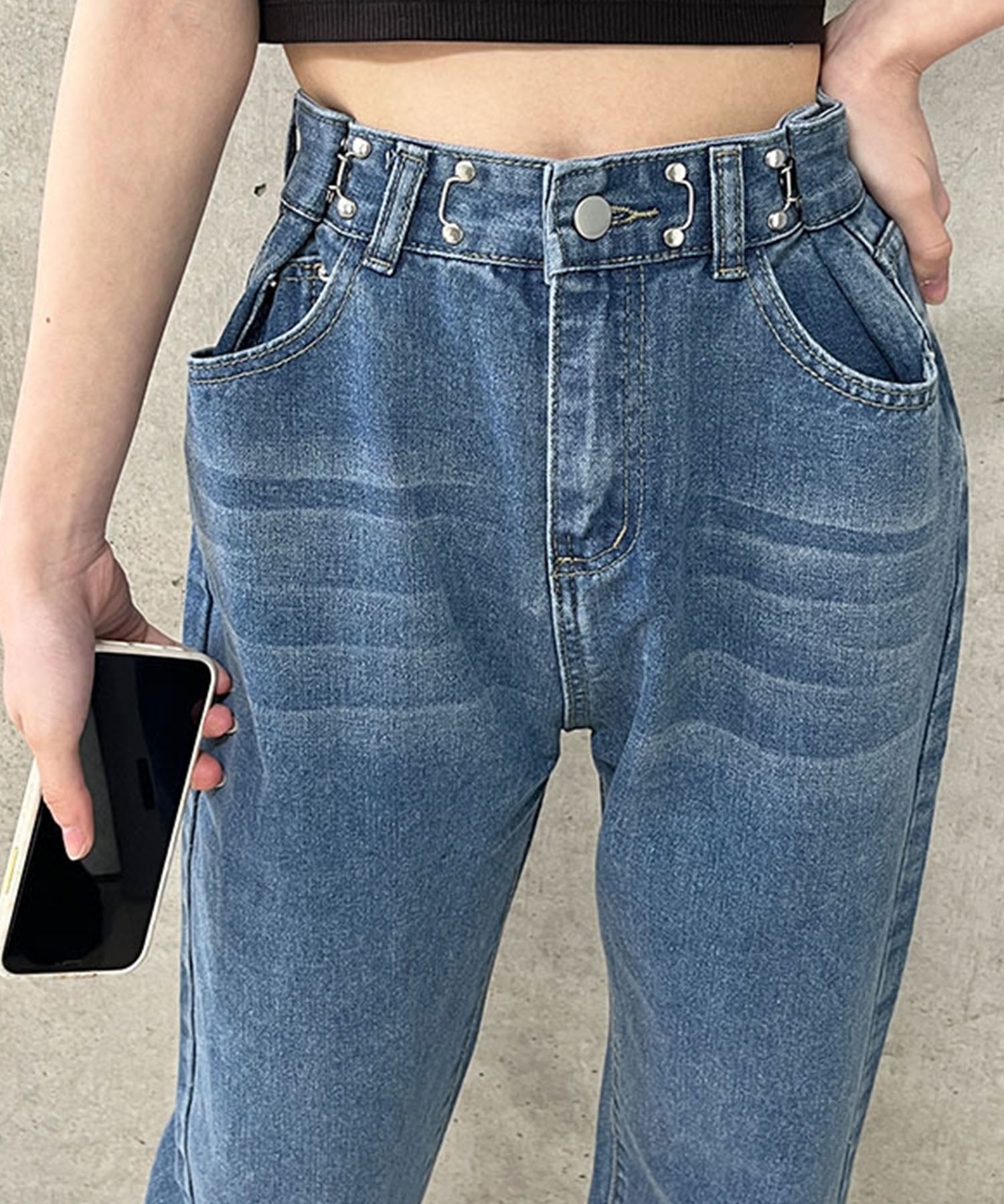 ミージェーン me Jane ハイウエストデニムストレートパンツ （ブルー） ブルー