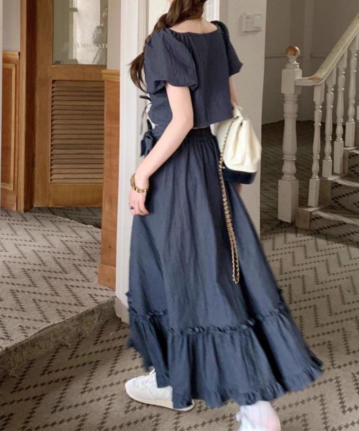 ミージェーン me Jane 半袖トップス×ロングスカート 2点セット （ネービー） ネービー