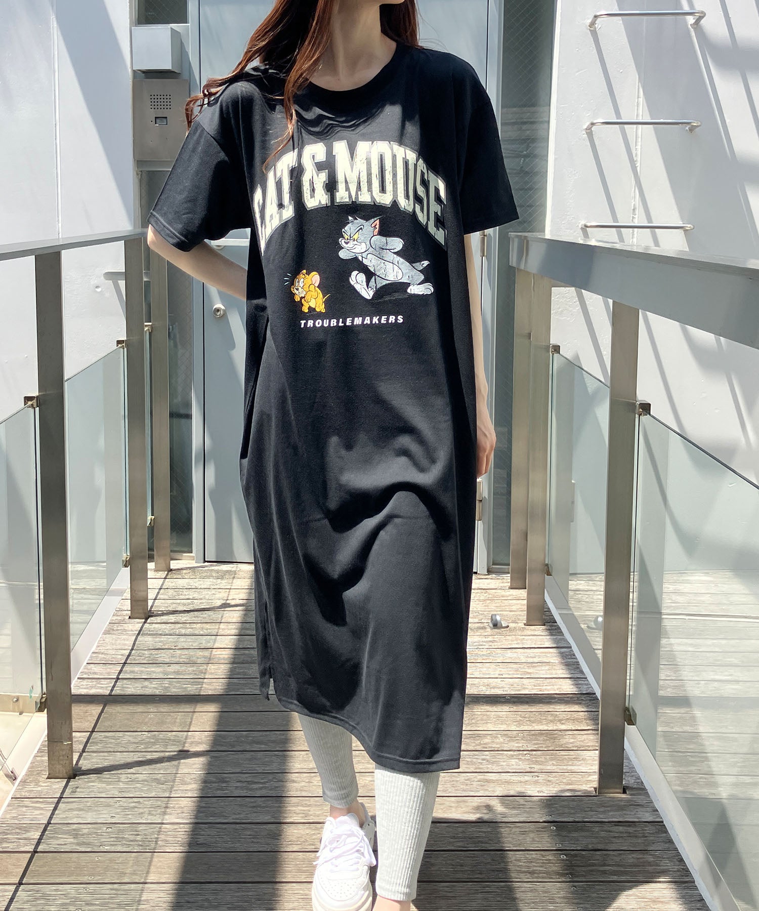 ミージェーン me Jane TOM＆JERRYプリントTシャツワンピース （ブラック） ブラック