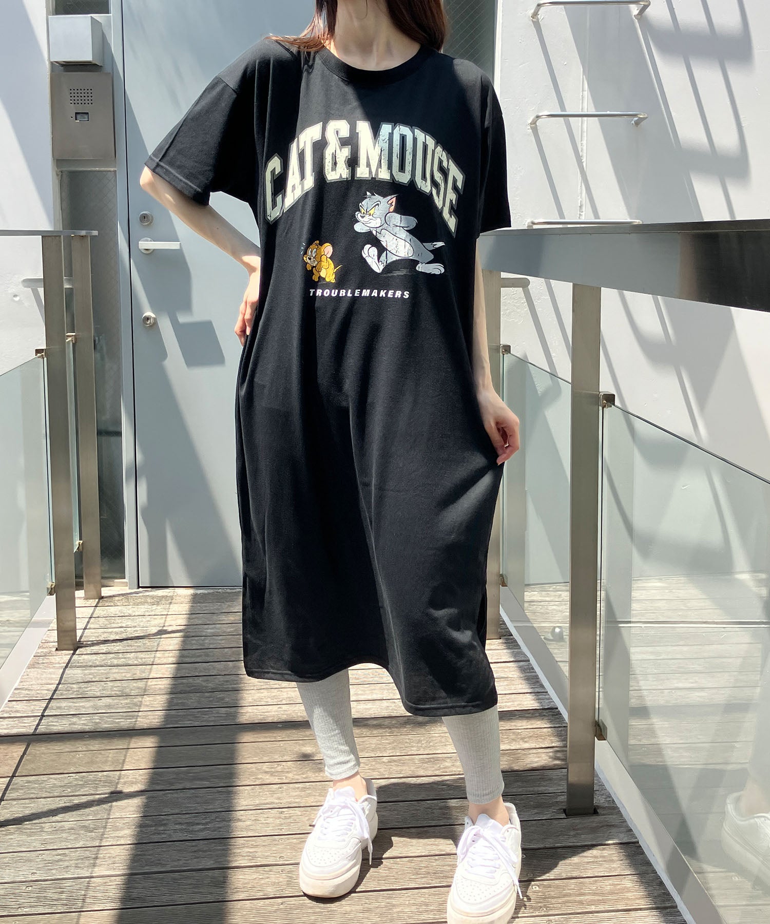 ミージェーン me Jane TOM＆JERRYプリントTシャツワンピース （ブラック） ブラック