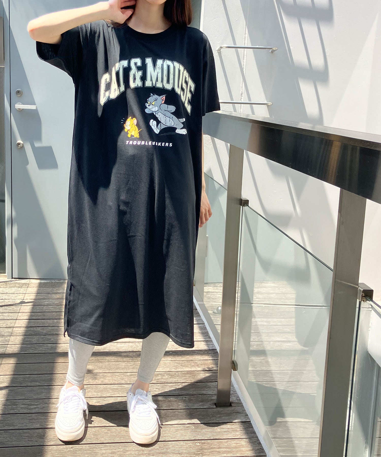 ミージェーン me Jane TOM＆JERRYプリントTシャツワンピース （ブラック） ブラック