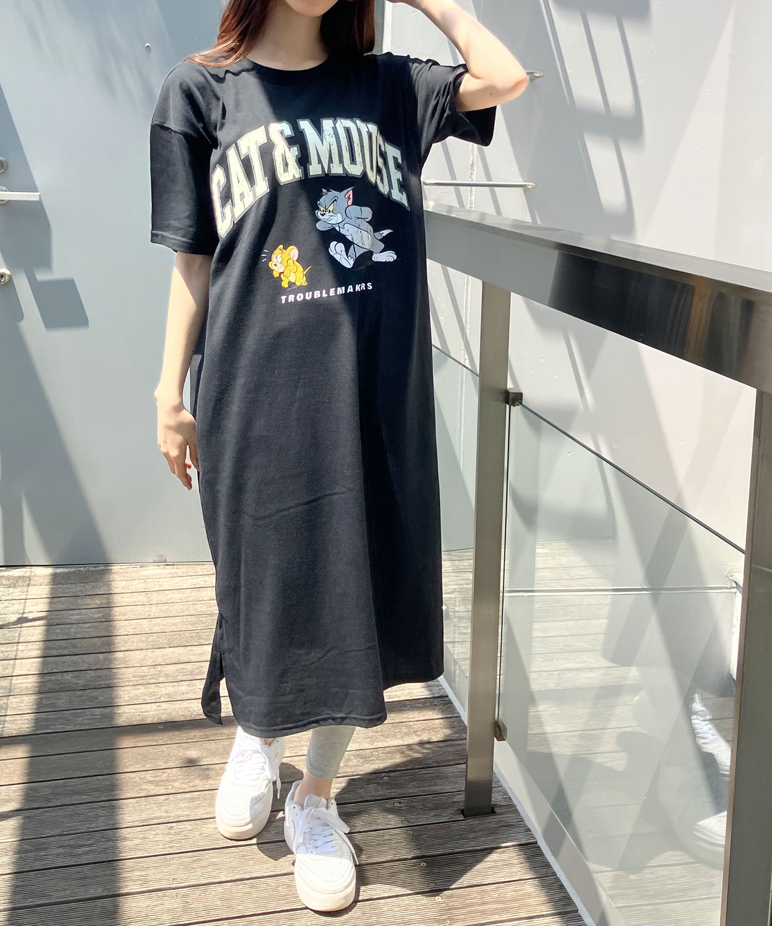 ミージェーン me Jane TOM＆JERRYプリントTシャツワンピース （ブラック） ブラック