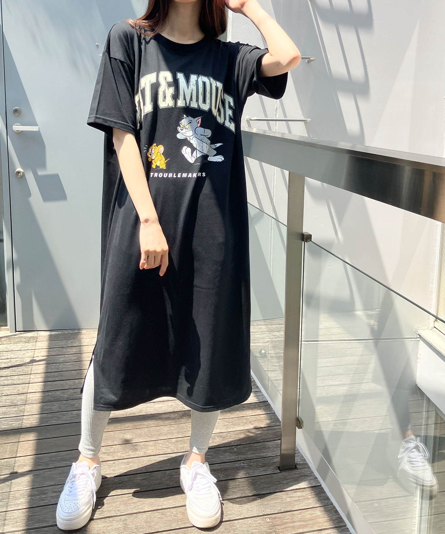 ミージェーン me Jane TOM＆JERRYプリントTシャツワンピース （ブラック） ブラック