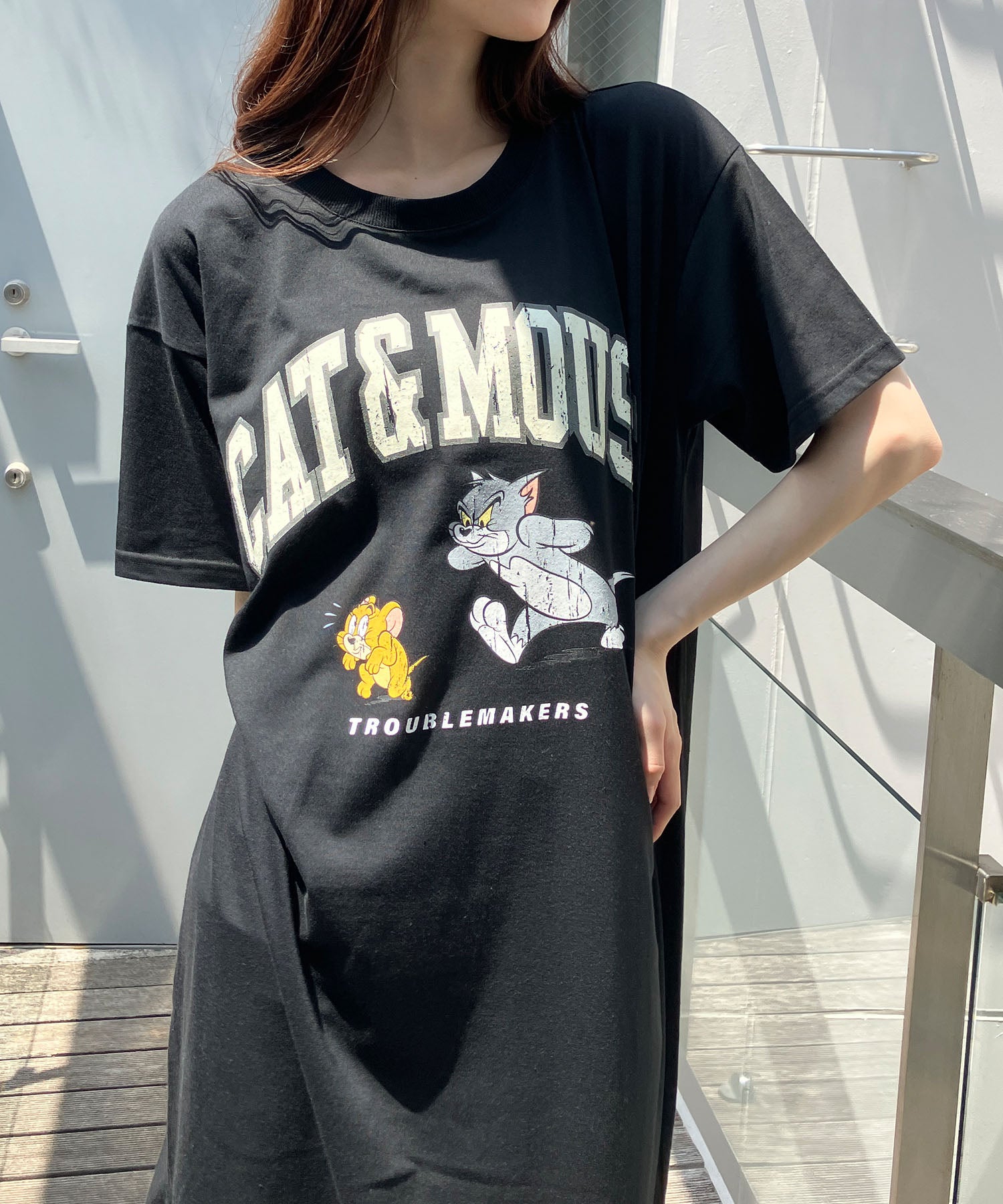 ミージェーン me Jane TOM＆JERRYプリントTシャツワンピース （ブラック） ブラック