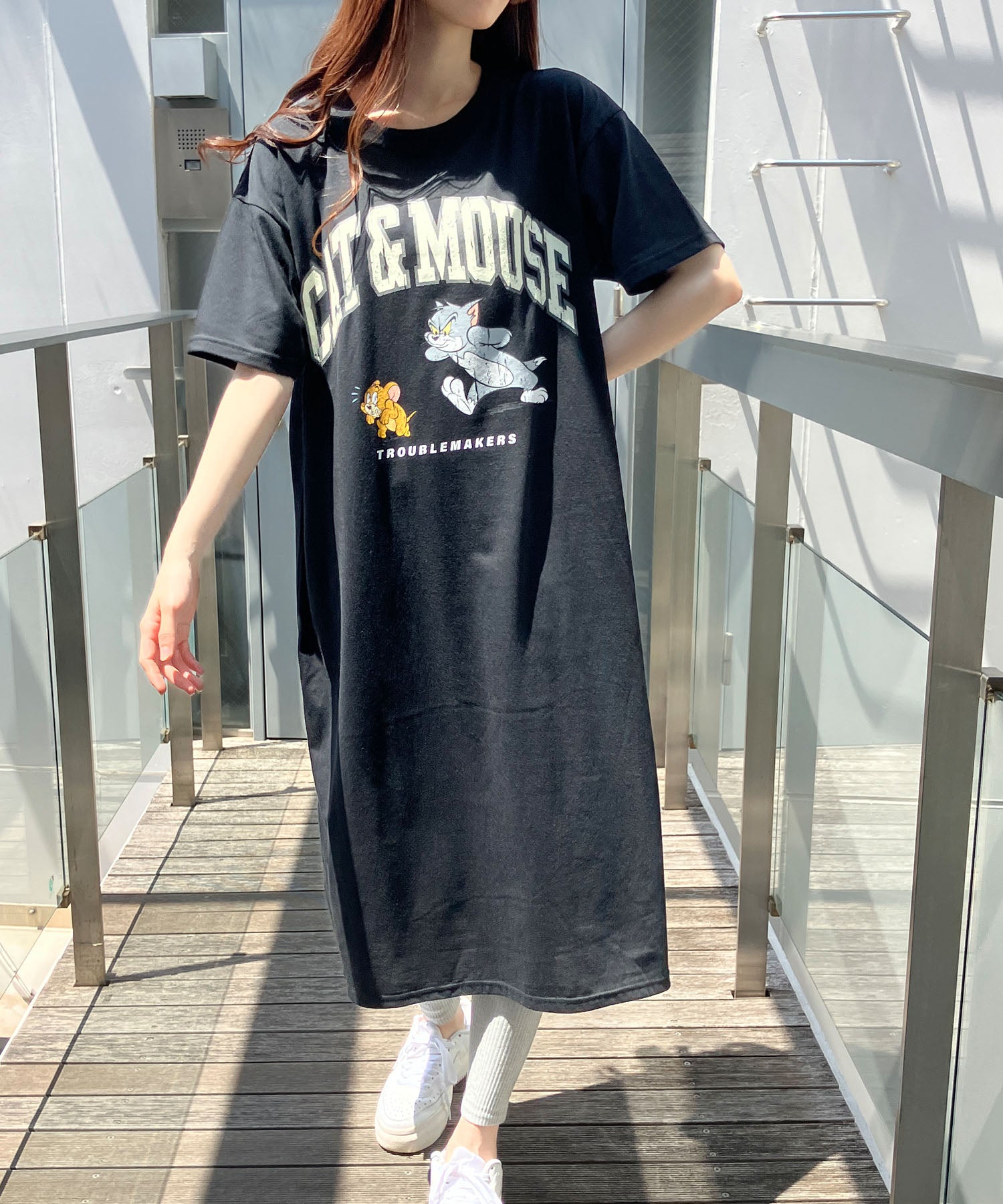 ミージェーン me Jane TOM＆JERRYプリントTシャツワンピース （ブラック） ブラック