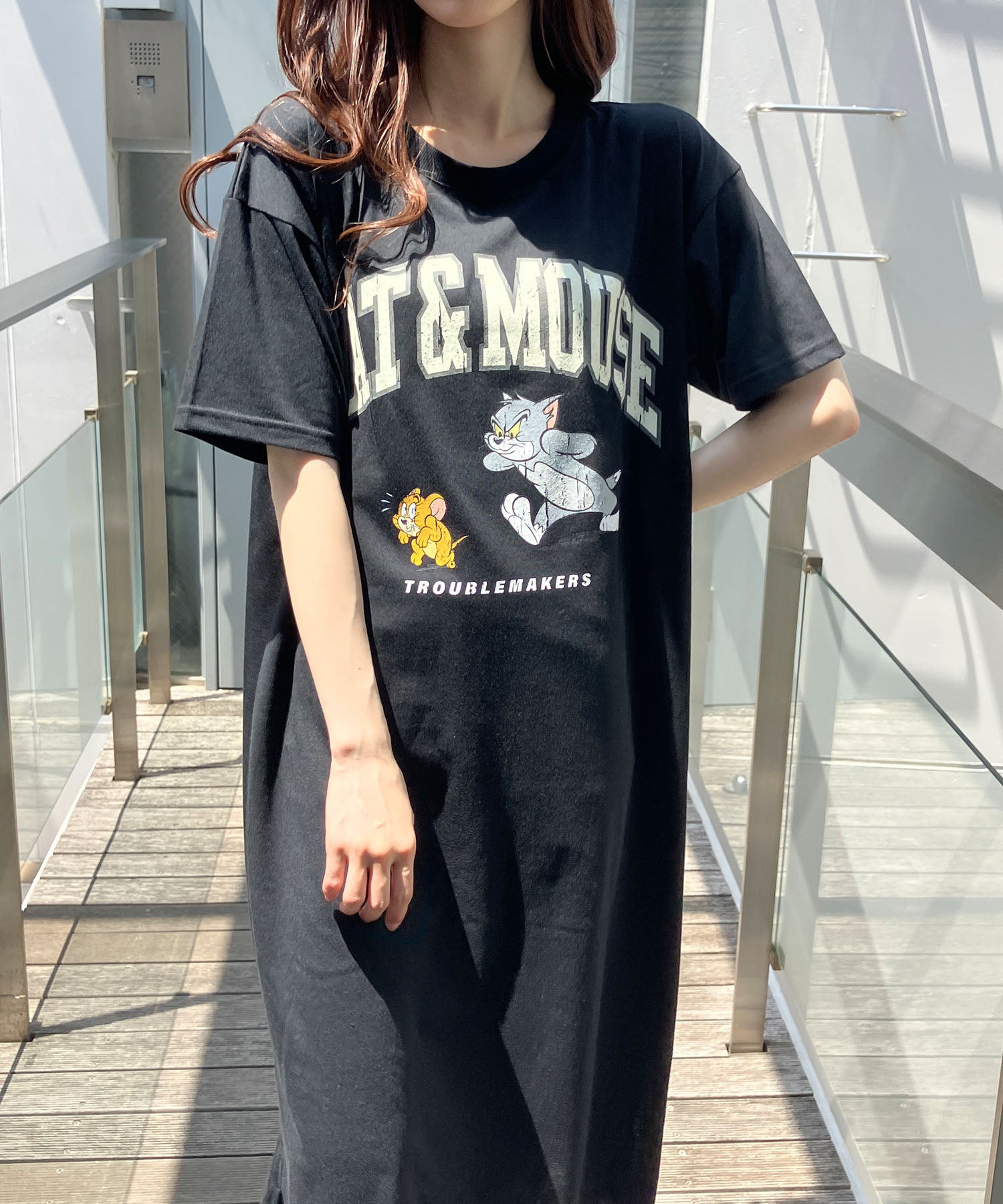 ミージェーン me Jane TOM＆JERRYプリントTシャツワンピース （ブラック） ブラック