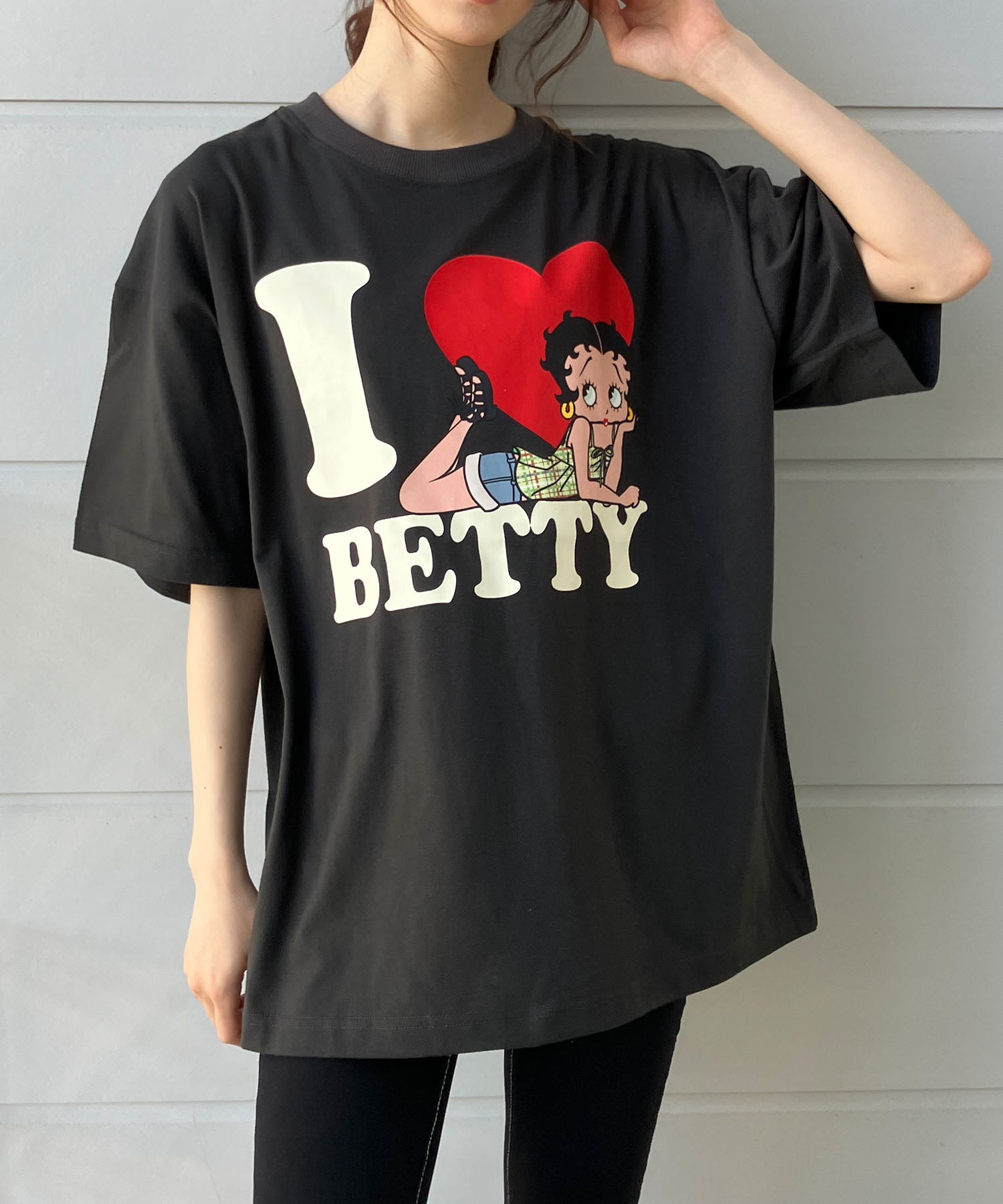 ミージェーン me Jane BETTY BOOPハートプリントTシャツ （チャコールグレー） チャコールグレー