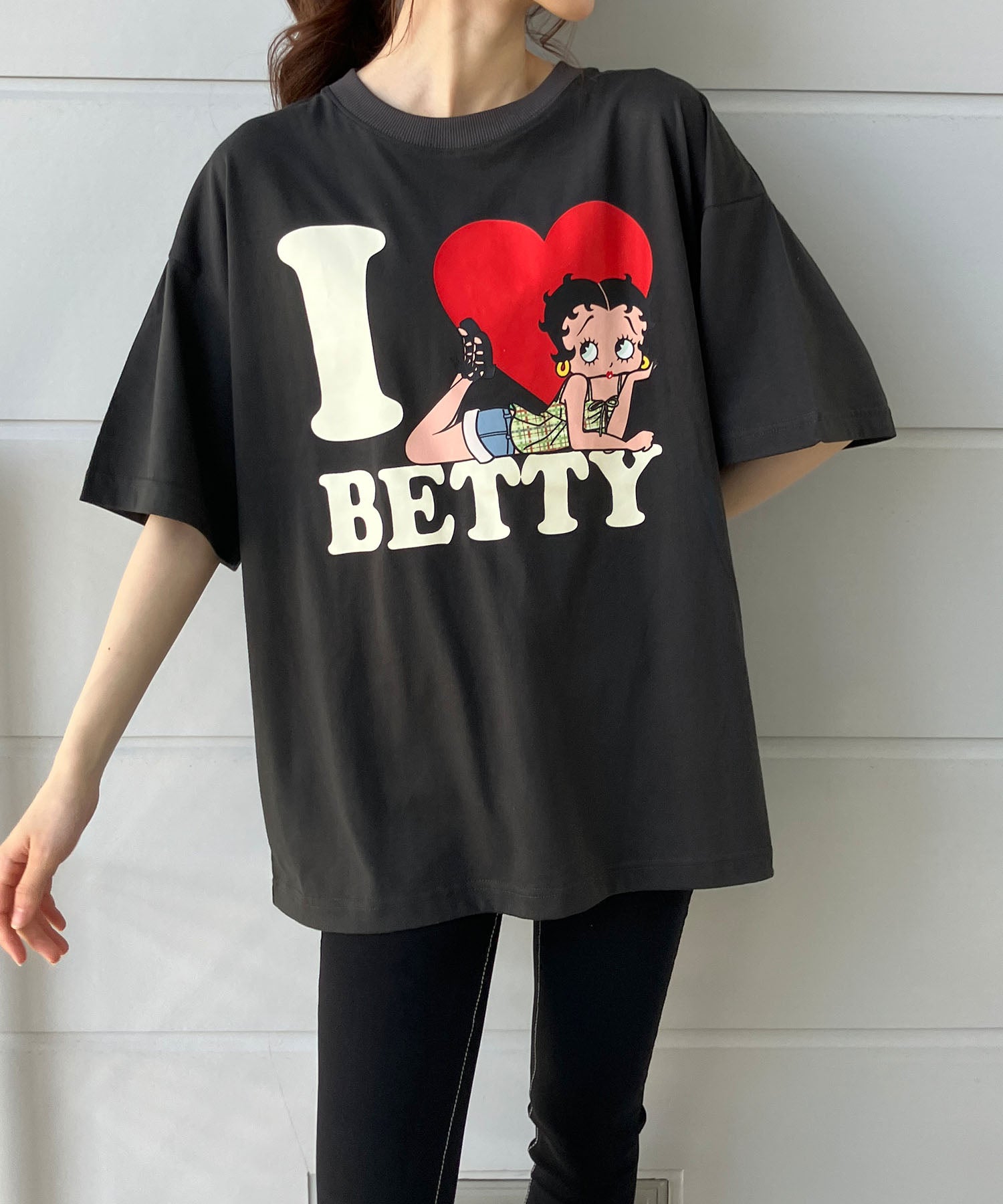 ミージェーン me Jane BETTY BOOPハートプリントTシャツ （チャコールグレー） チャコールグレー