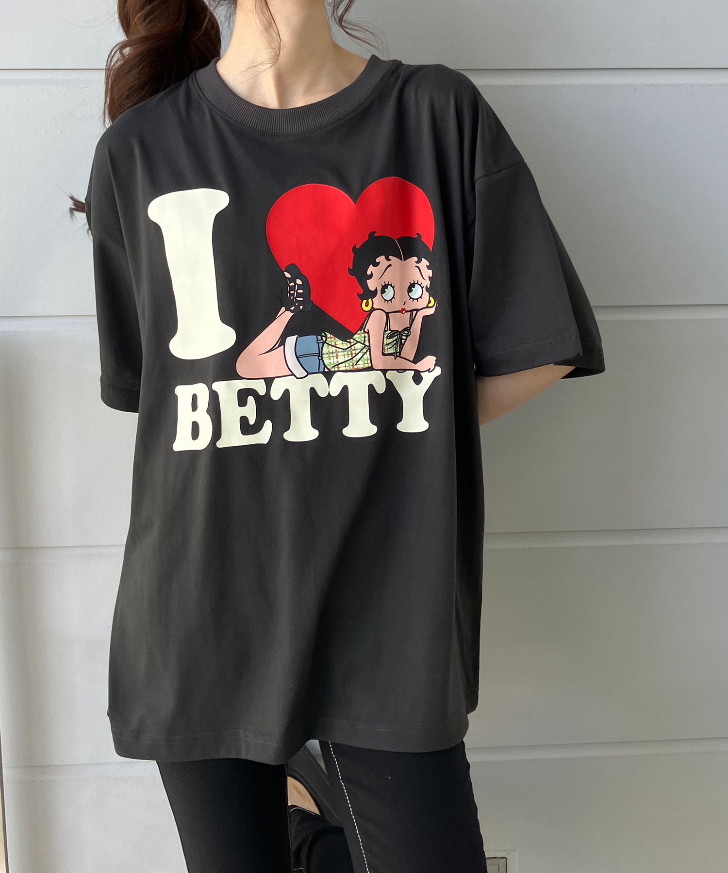 ミージェーン me Jane BETTY BOOPハートプリントTシャツ （チャコールグレー） チャコールグレー