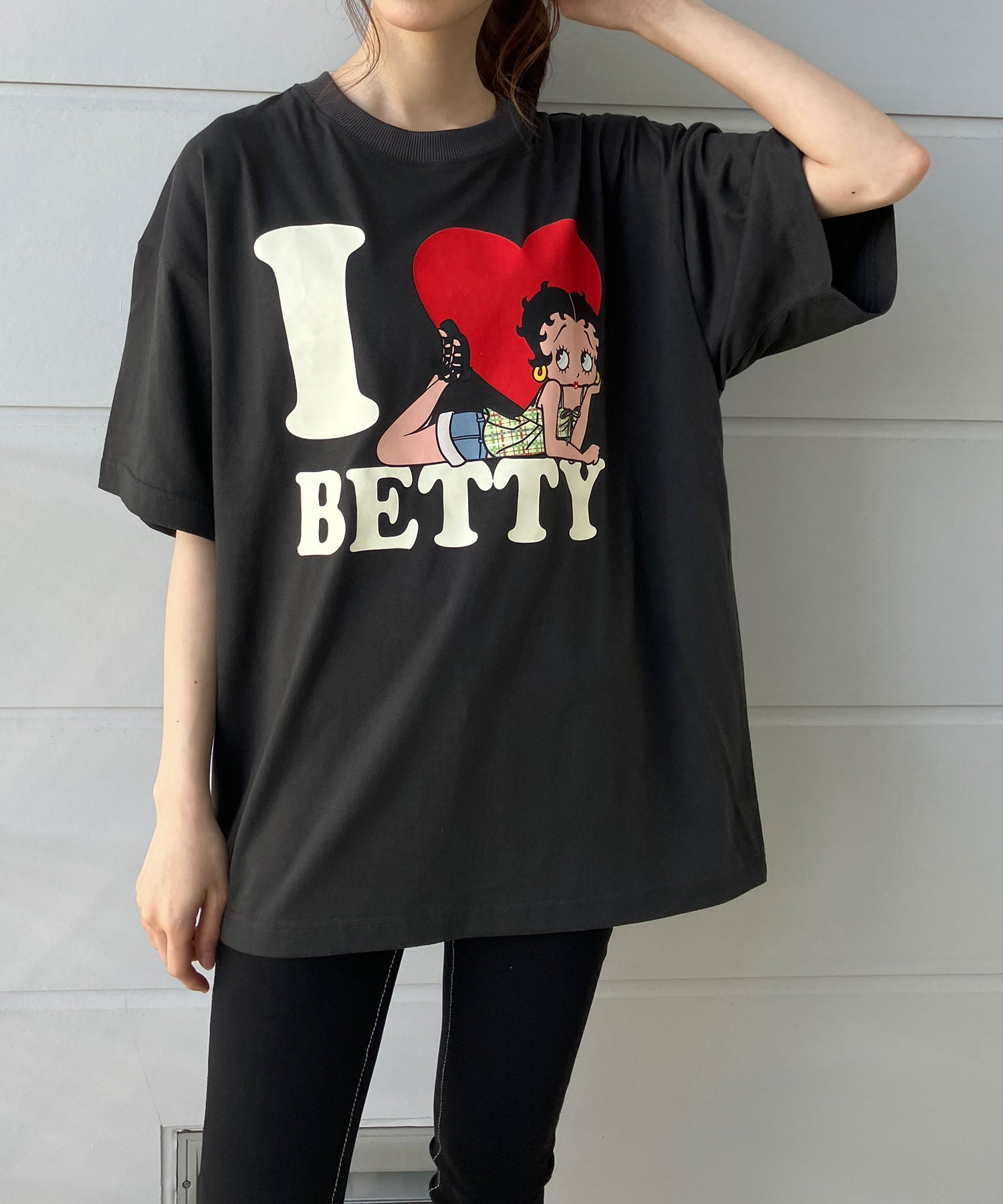 ミージェーン me Jane BETTY BOOPハートプリントTシャツ （チャコールグレー） チャコールグレー