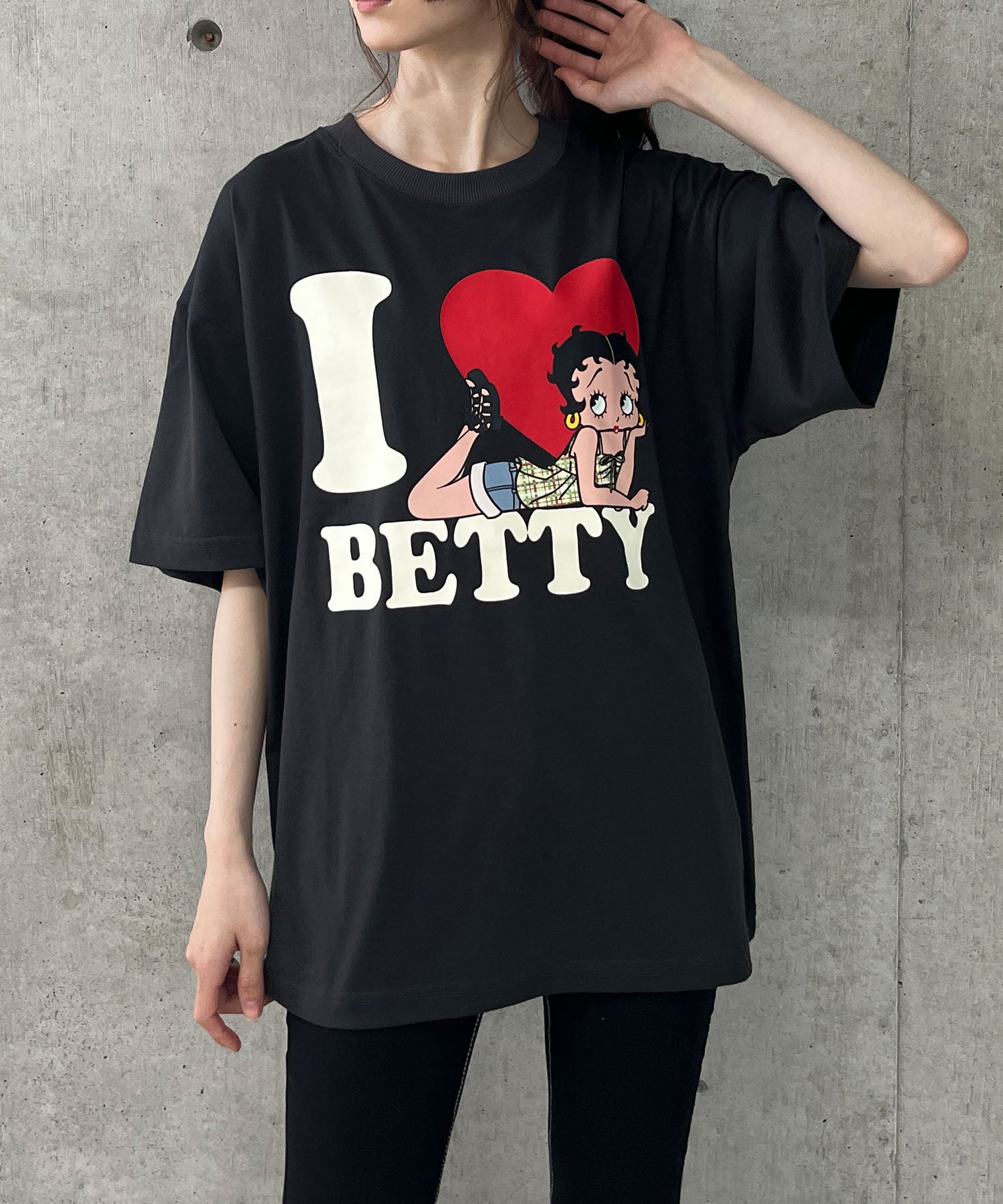ミージェーン me Jane BETTY BOOPハートプリントTシャツ （チャコールグレー） チャコールグレー