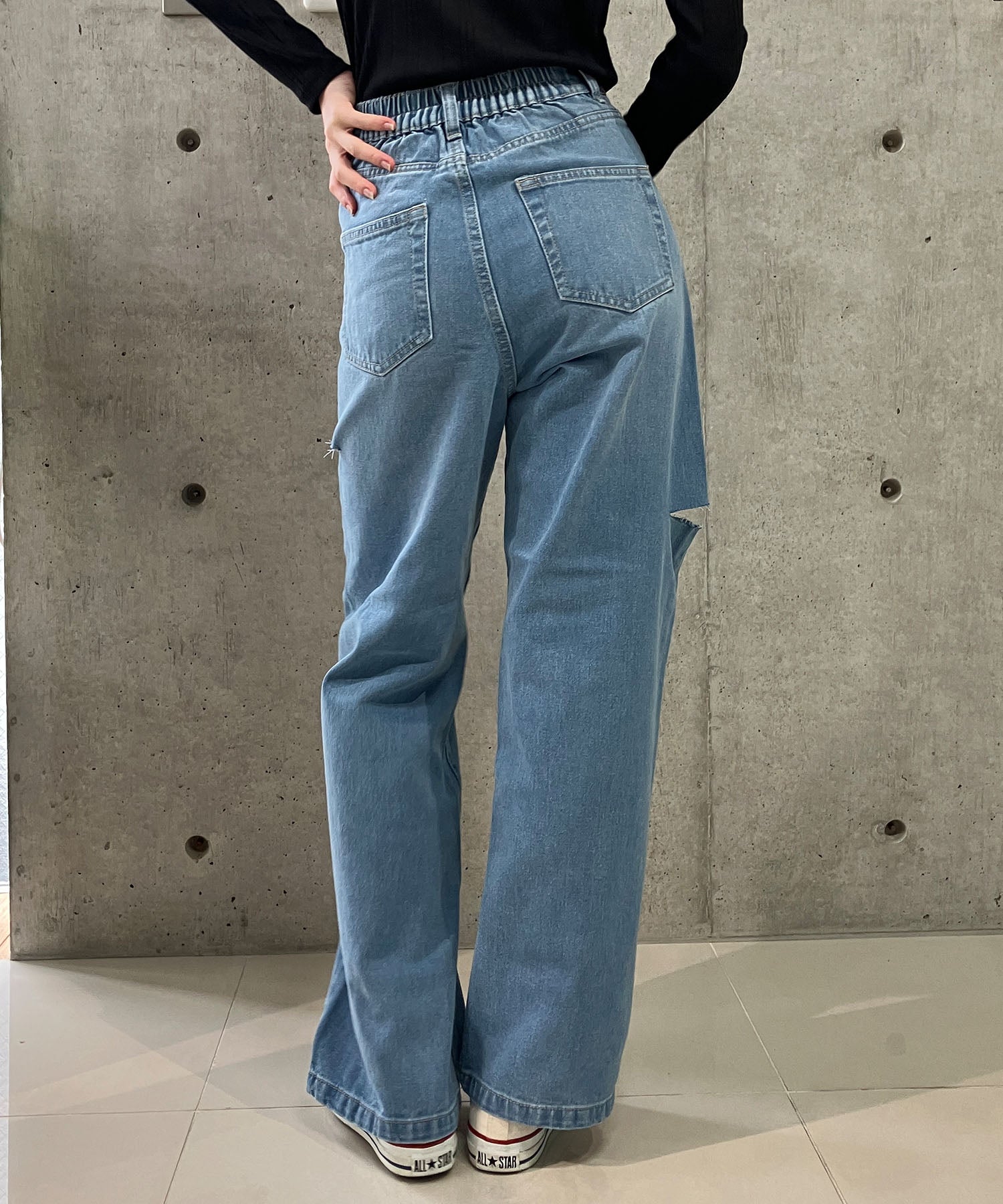 ミージェーン me Jane サイドスリットデニムパンツ （サックス） サックス