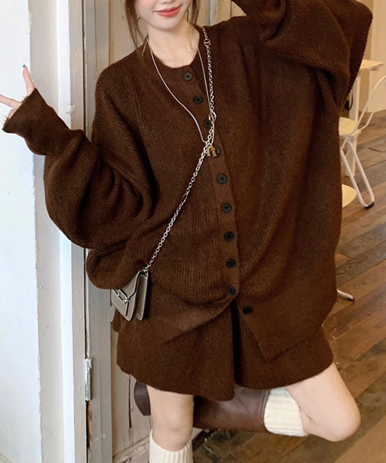 ミージェーン me Jane ニットカーディガン×スカート 2点セット （ブラウン） ブラウン