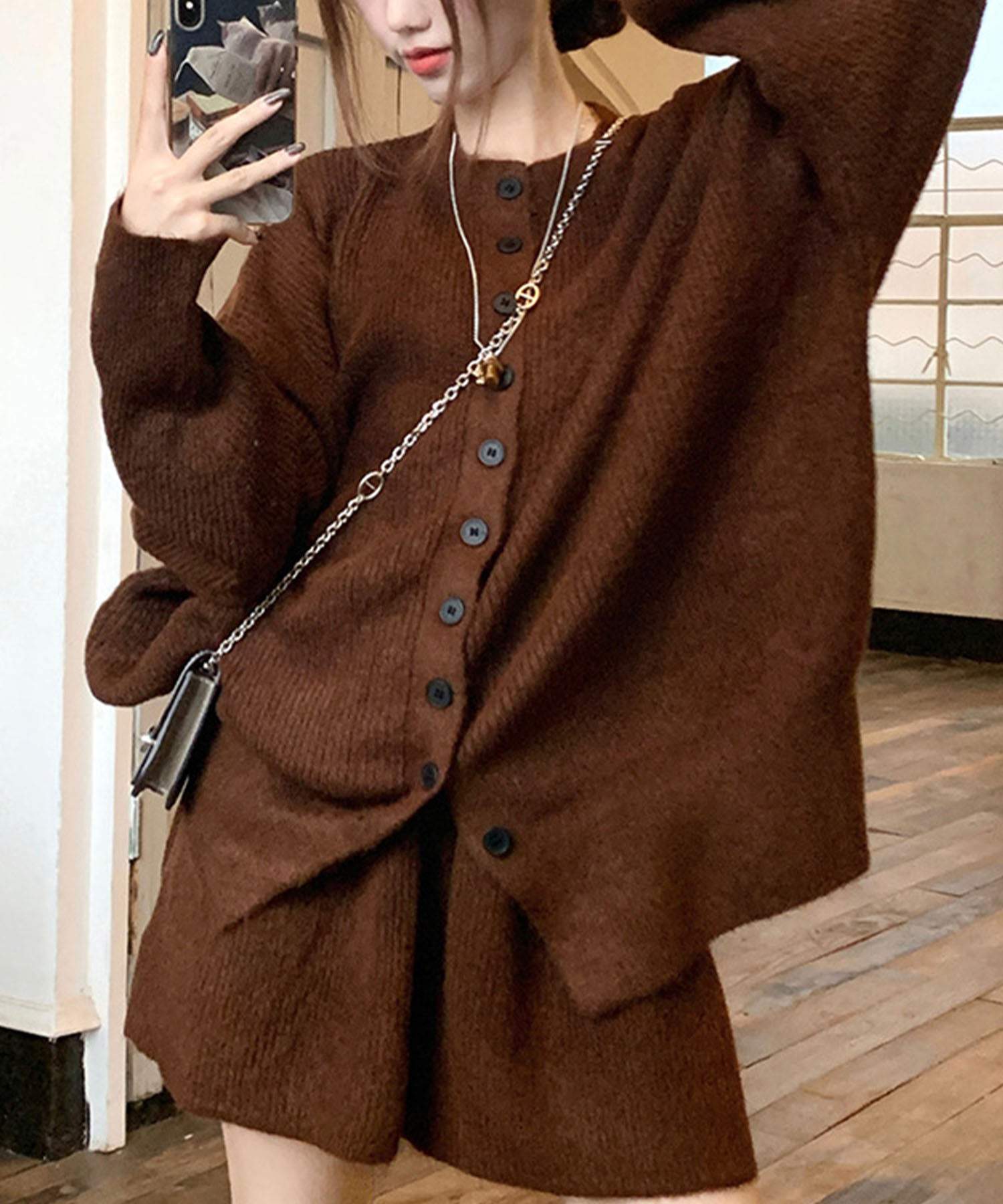 ミージェーン me Jane ニットカーディガン×スカート 2点セット （ブラウン） ブラウン