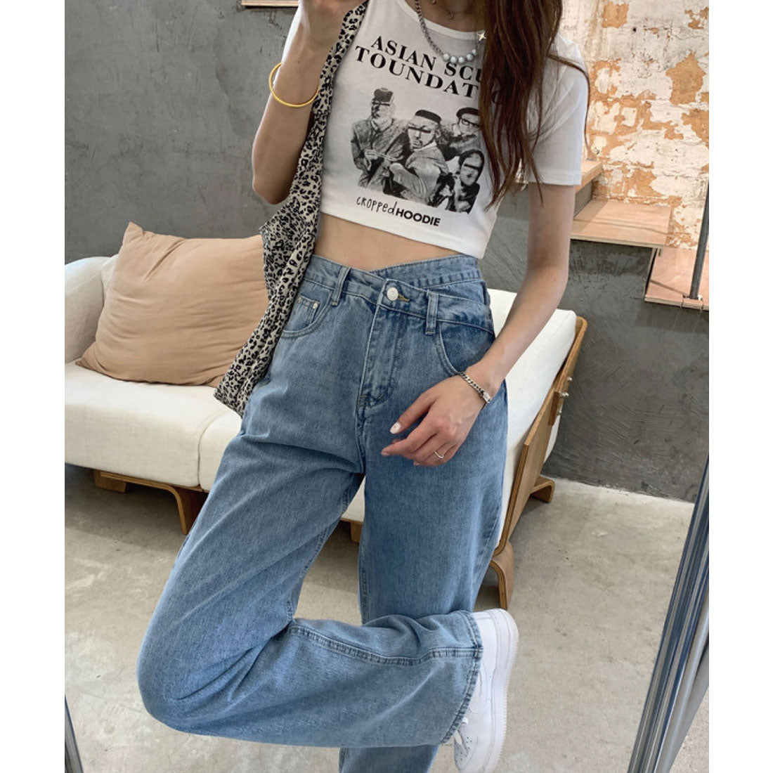 ミージェーン me Jane ハイウエストルーズデニムセミワイドパンツ