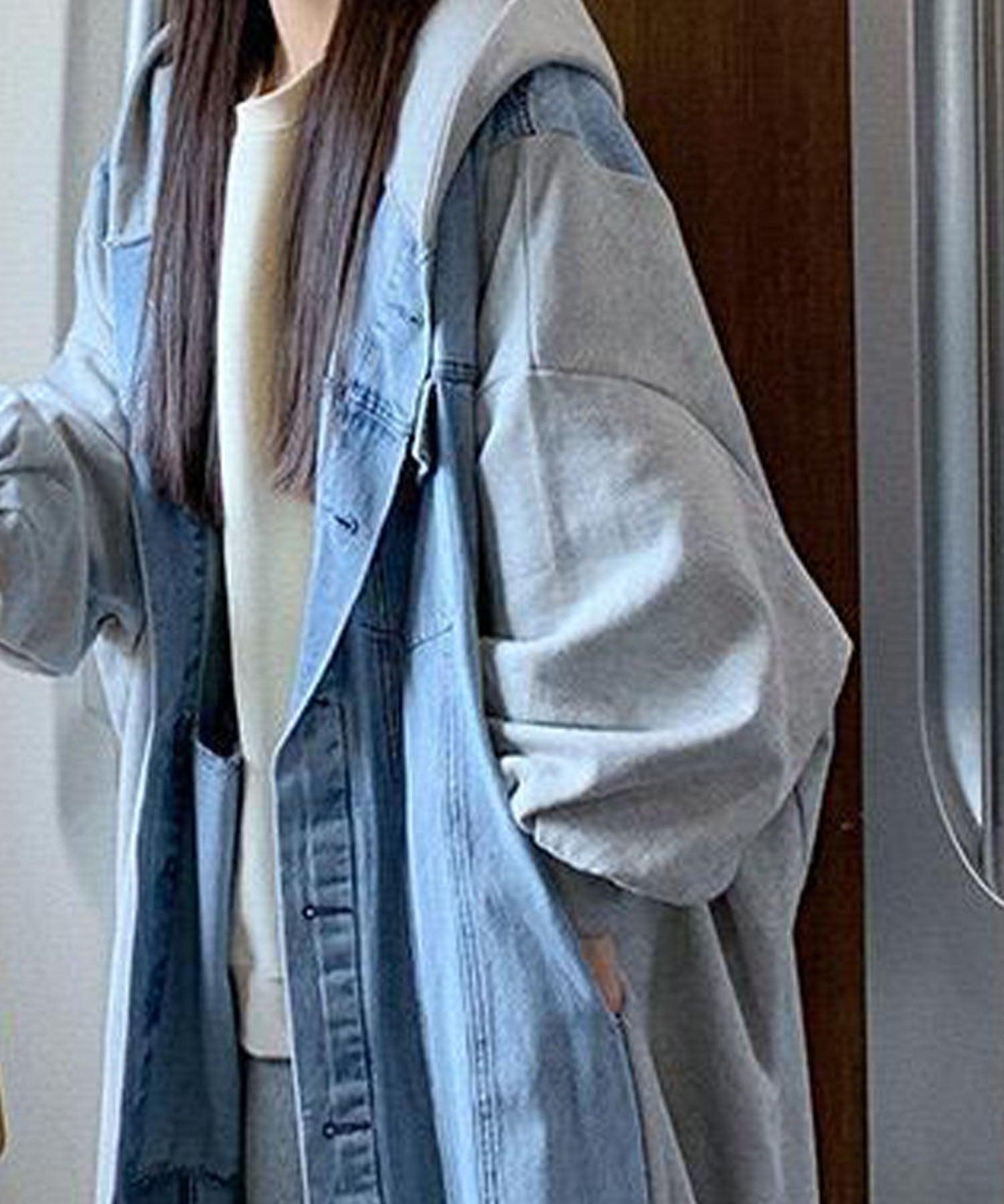 ミージェーン me Jane デニム切替オーバーサイズフードコート （グレー） グレー