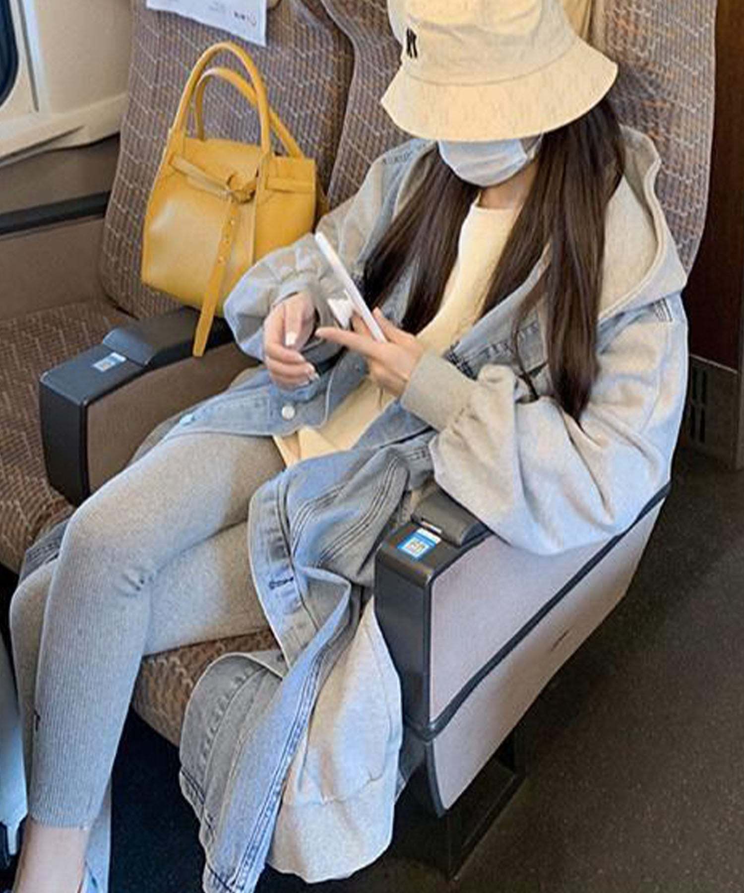 ミージェーン me Jane デニム切替オーバーサイズフードコート （グレー） グレー