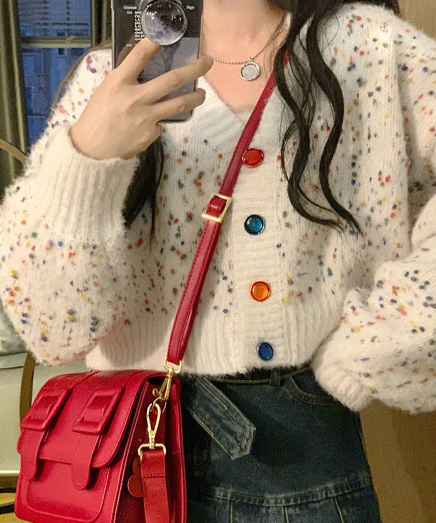 ミージェーン me Jane カラーネップクロップドニットカーディガン （オフホワイト） オフホワイト