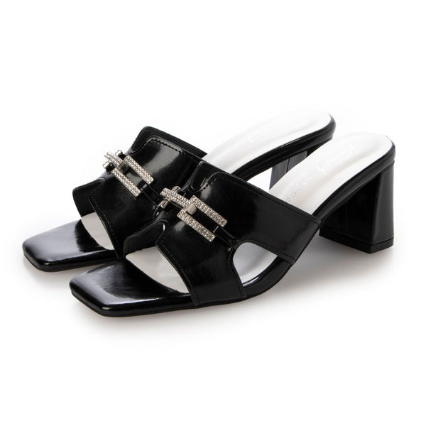 METAL ROUGE Metal Rouge Square Toe Sparkling Buckle Mule