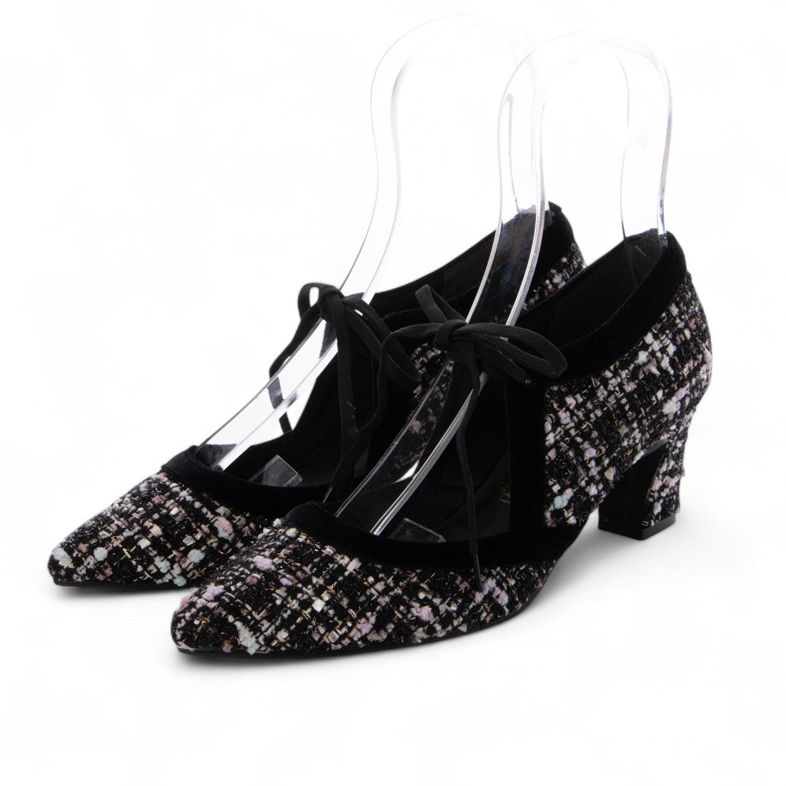 メタルルージュ Metal Rouge 【Made in Japan】サイドVカットレースアップパンプス MR-6900 （ブラックツイード） ブラックツイード