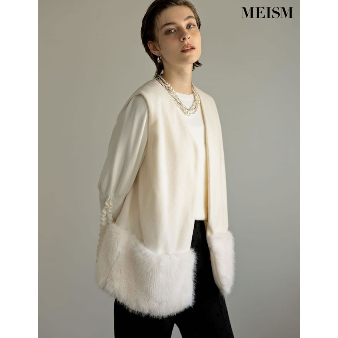 ミズム MEISM [2024 AUTUMN COLLECTION][MEISM by Re:EDIT]シャギーメルトン裾フェイクファーベスト