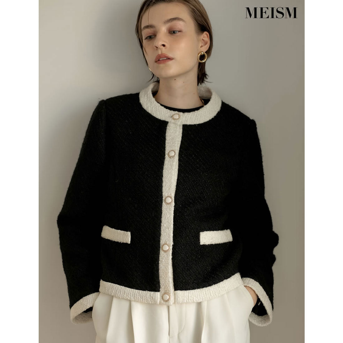 ミズム MEISM [2024 AUTUMN COLLECTION][MEISM by Re:EDIT]ツイードライクバイカラージャケット