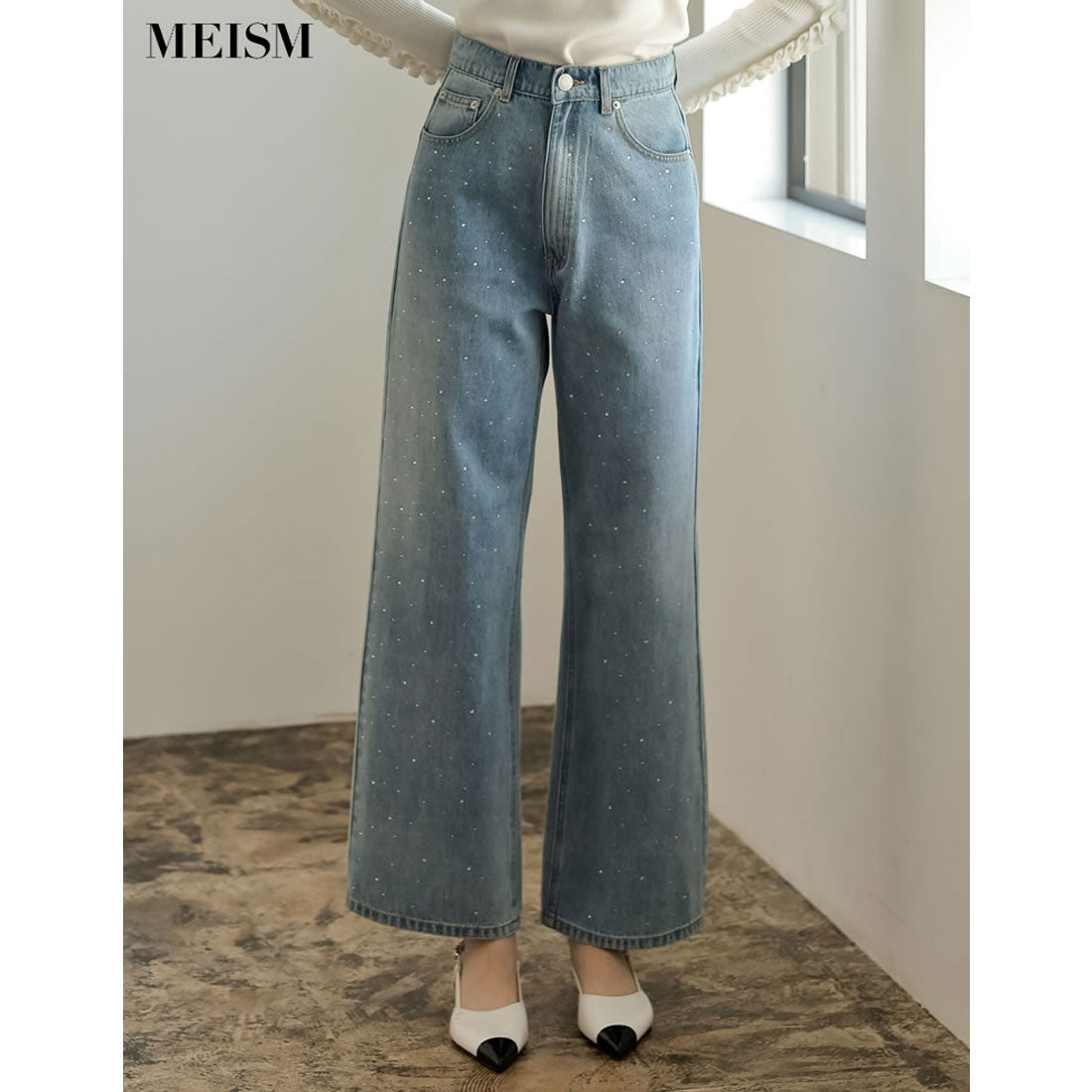 ミズム MEISM [2024 AUTUMN COLLECTION][MEISM by Re:EDIT][低身長/高身長サイズ有]ラインストーンコットンデニムバギーパンツ
