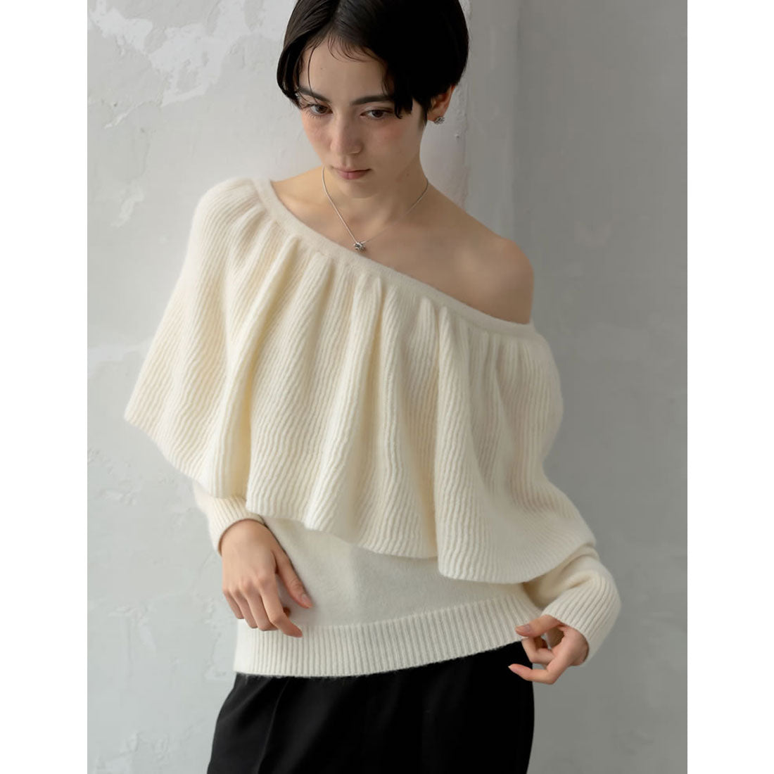 ミズム MEISM [2024-25 WINTER COLLECTION][MEISM by Re:EDIT]3WAYラッフルフリルニットプルオーバー