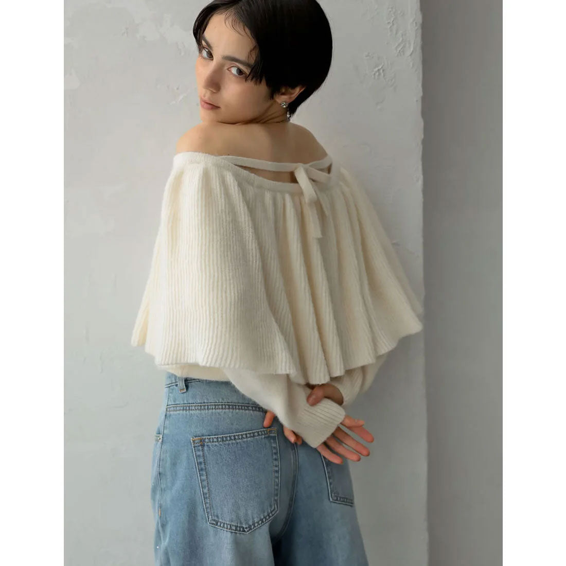 ミズム MEISM [2024-25 WINTER COLLECTION][MEISM by Re:EDIT]3WAYラッフルフリルニットプルオーバー,アイボリー