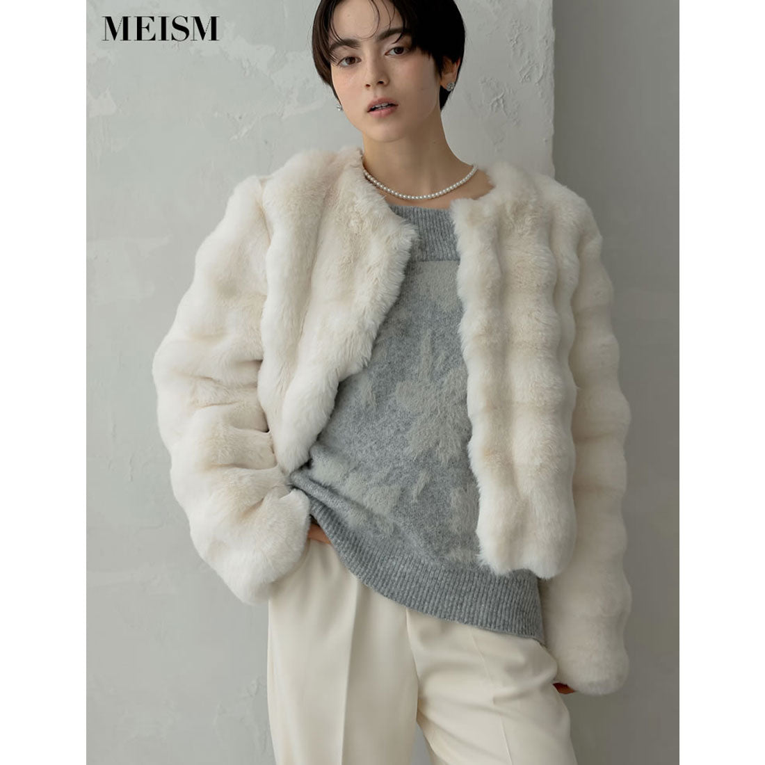 ミズム MEISM [2024-25 WINTER COLLECTION][MEISM by Re:EDIT]ブロックフェイクファーリボン付ショートコート