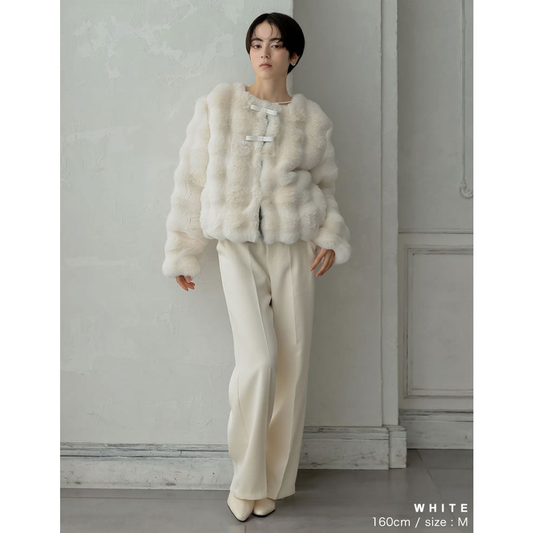 ミズム MEISM [2024-25 WINTER COLLECTION][MEISM by Re:EDIT]ブロックフェイクファーリボン付ショートコート