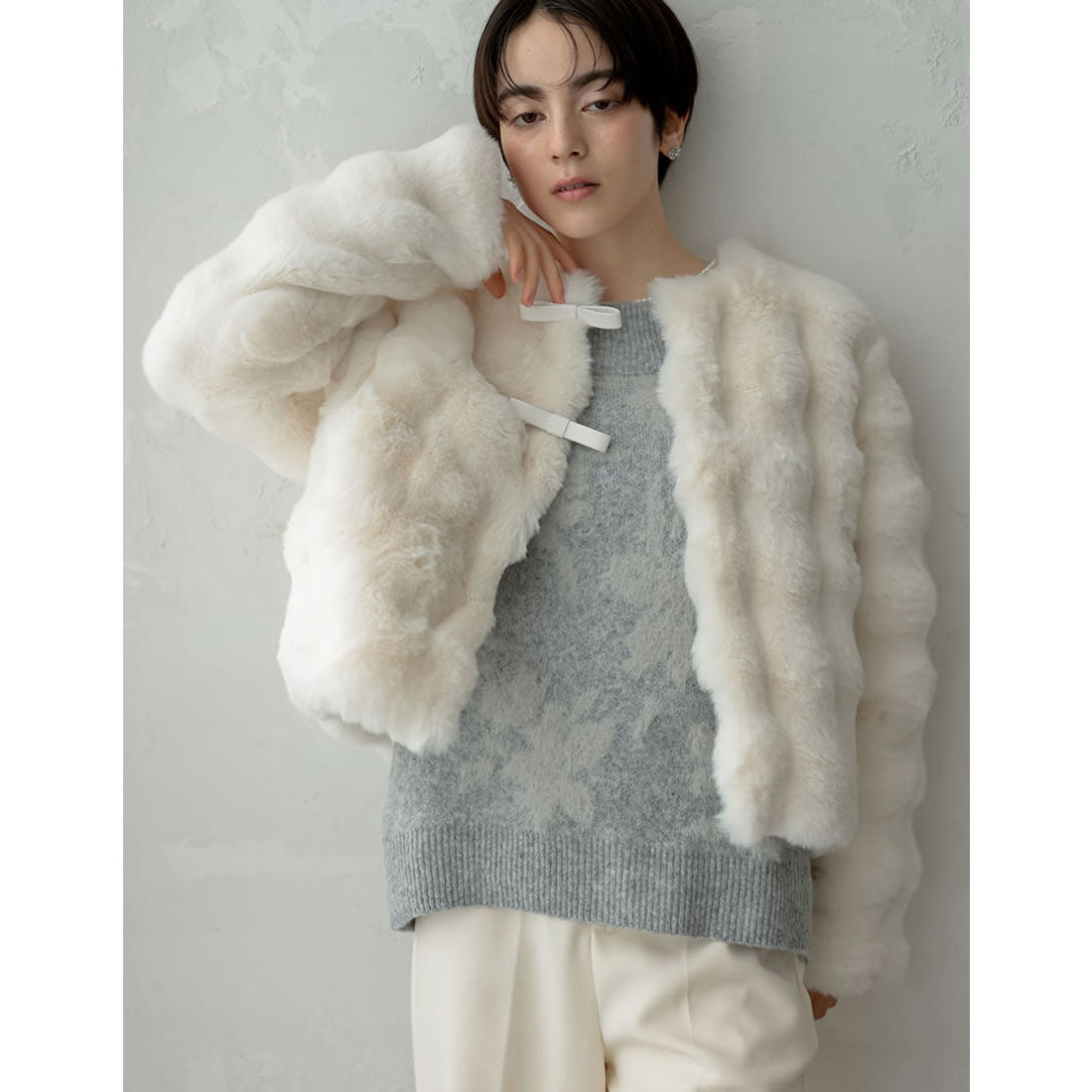 ミズム MEISM [2024-25 WINTER COLLECTION][MEISM by Re:EDIT]ブロックフェイクファーリボン付ショートコート