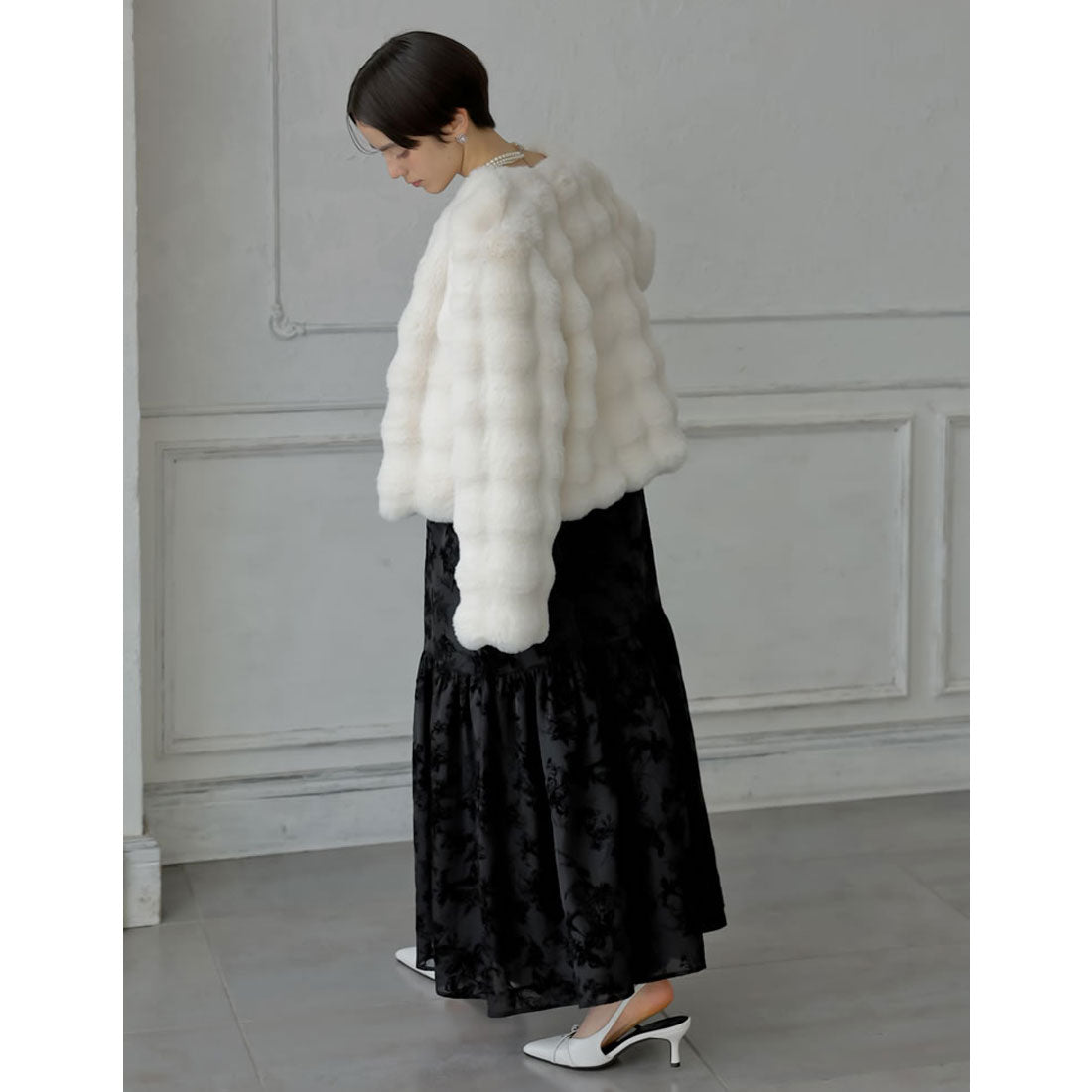 ミズム MEISM [2024-25 WINTER COLLECTION][MEISM by Re:EDIT]ブロックフェイクファーリボン付ショートコート