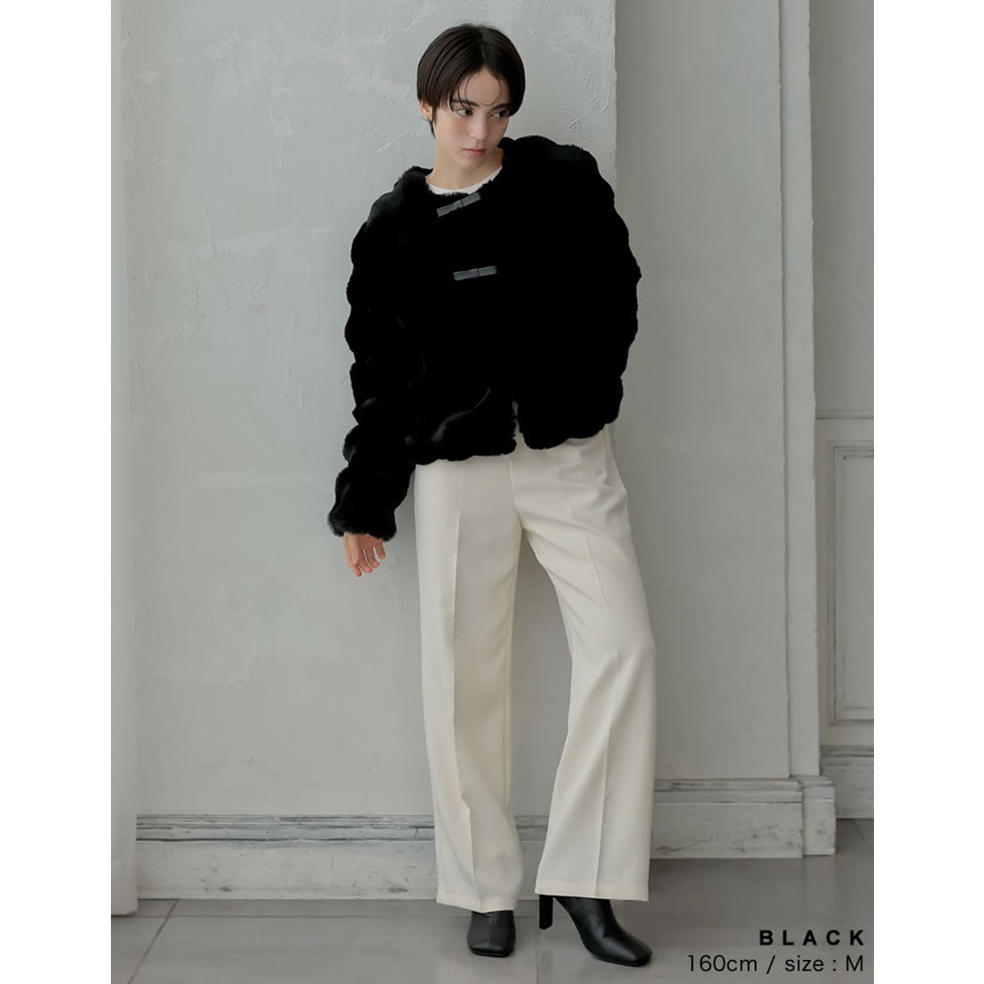 ミズム MEISM [2024-25 WINTER COLLECTION][MEISM by Re:EDIT]ブロックフェイクファーリボン付ショートコート