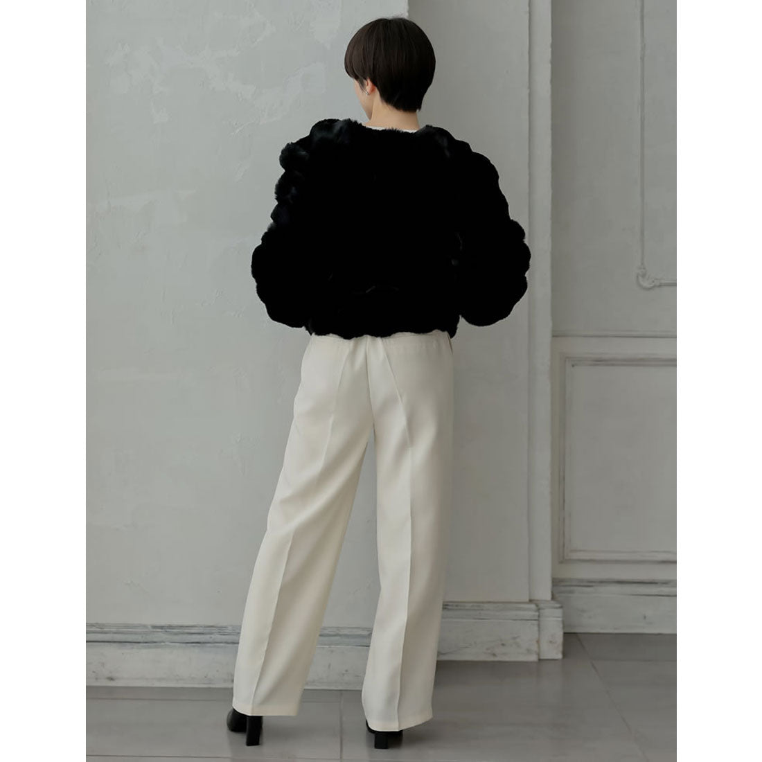 ミズム MEISM [2024-25 WINTER COLLECTION][MEISM by Re:EDIT]ブロックフェイクファーリボン付ショートコート