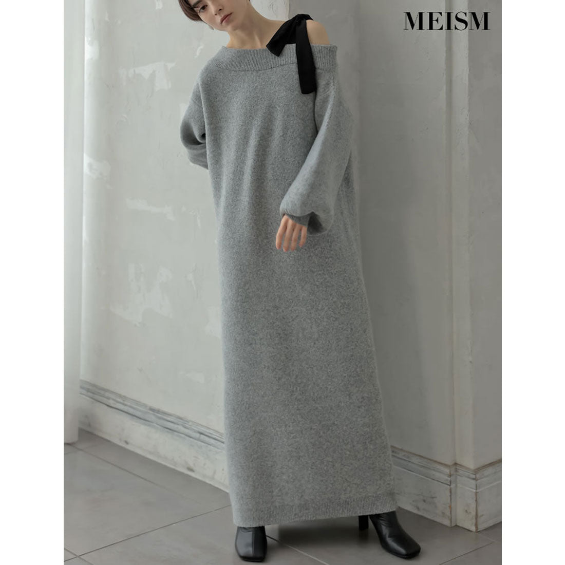 ミズム MEISM [2024-25 WINTER COLLECTION][MEISM by Re:EDIT][低身長サイズ有]ショルダーリボンニットワンピース