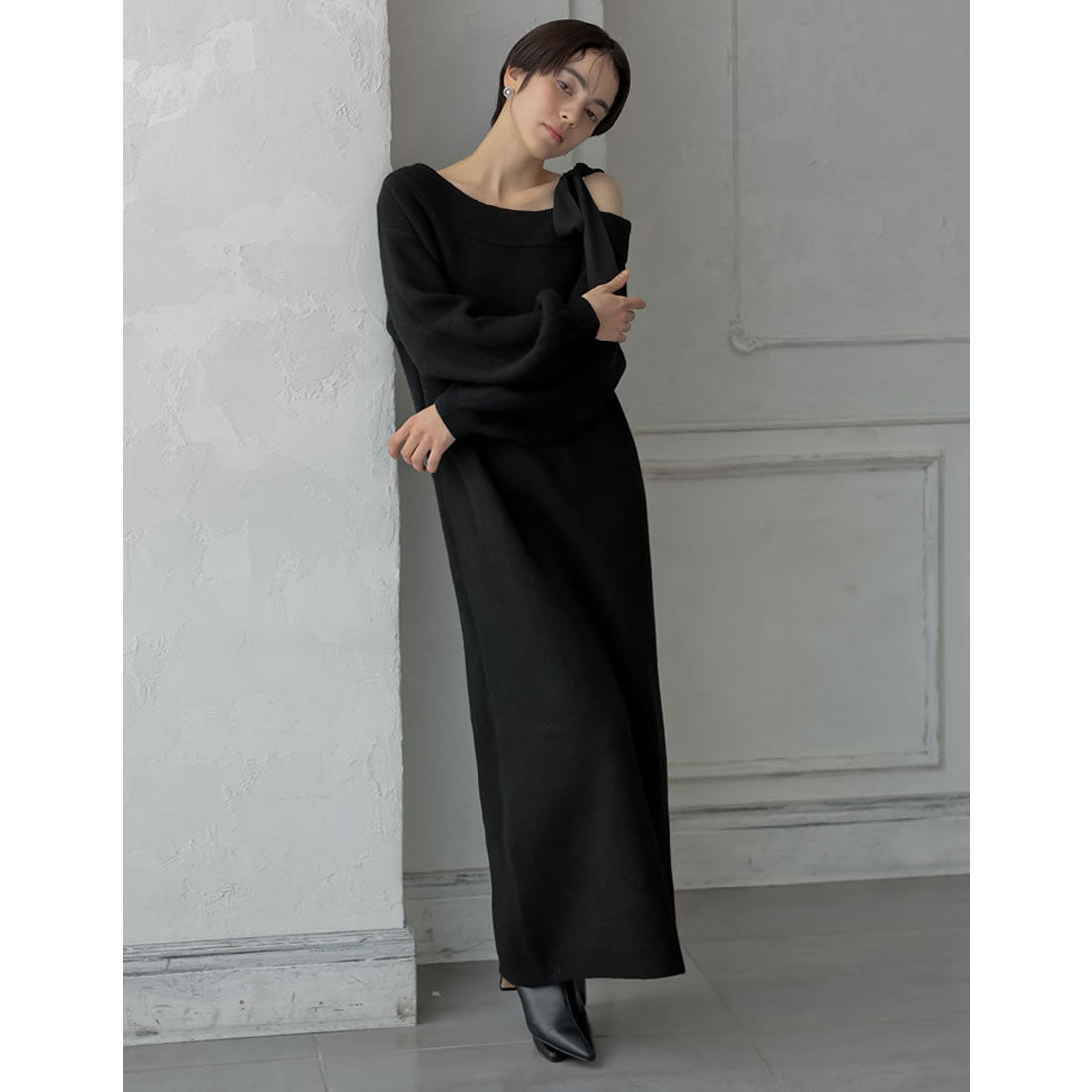 ミズム MEISM [2024-25 WINTER COLLECTION][MEISM by Re:EDIT][低身長サイズ有]ショルダーリボンニットワンピース