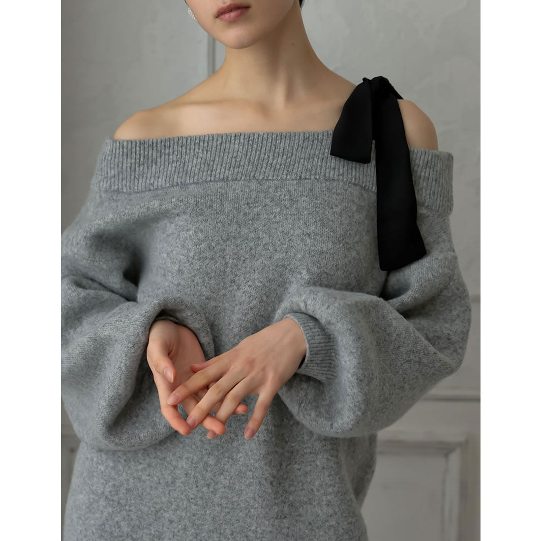 ミズム MEISM [2024-25 WINTER COLLECTION][MEISM by Re:EDIT][低身長サイズ有]ショルダーリボンニットワンピース