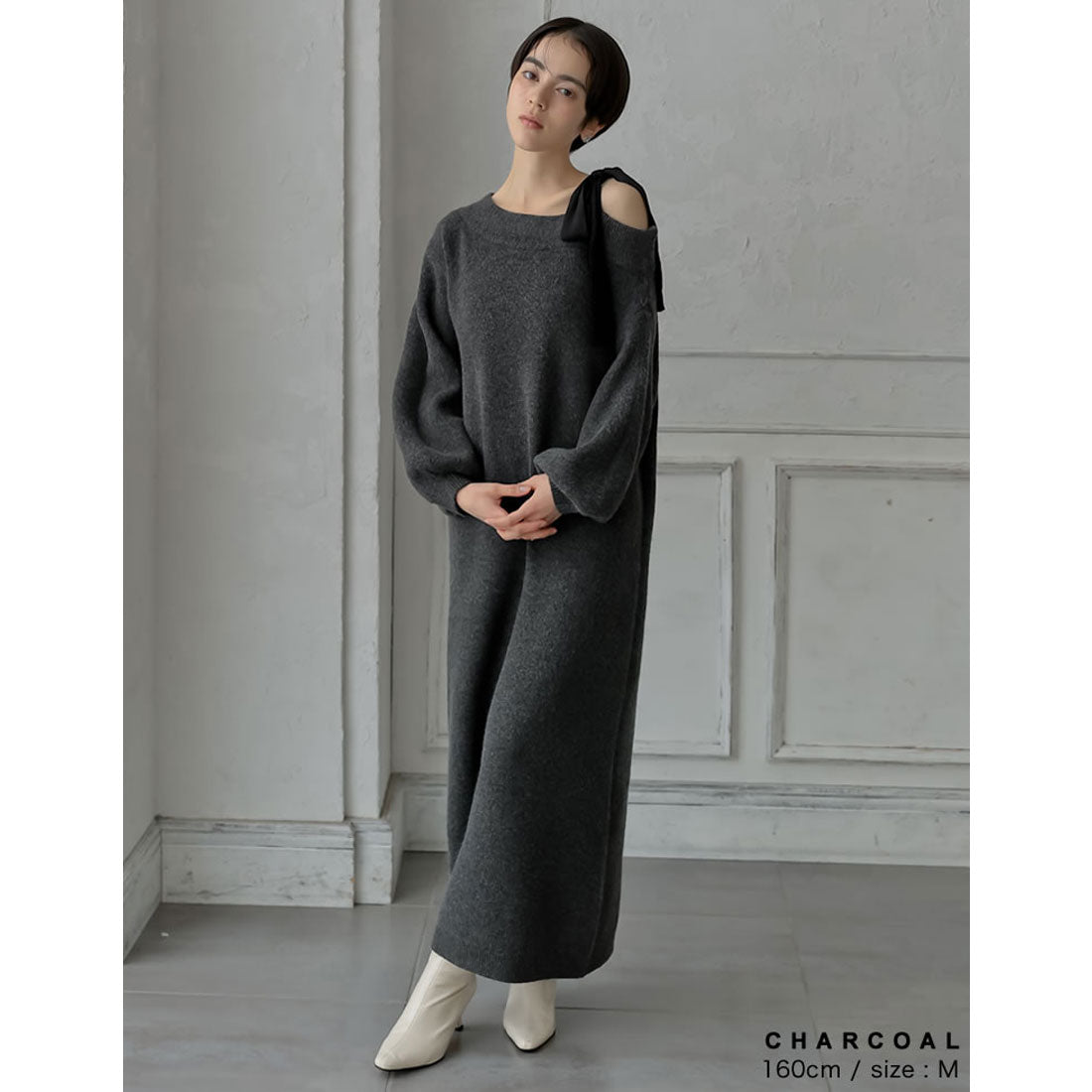 ミズム MEISM [2024-25 WINTER COLLECTION][MEISM by Re:EDIT][低身長サイズ有]ショルダーリボンニットワンピース